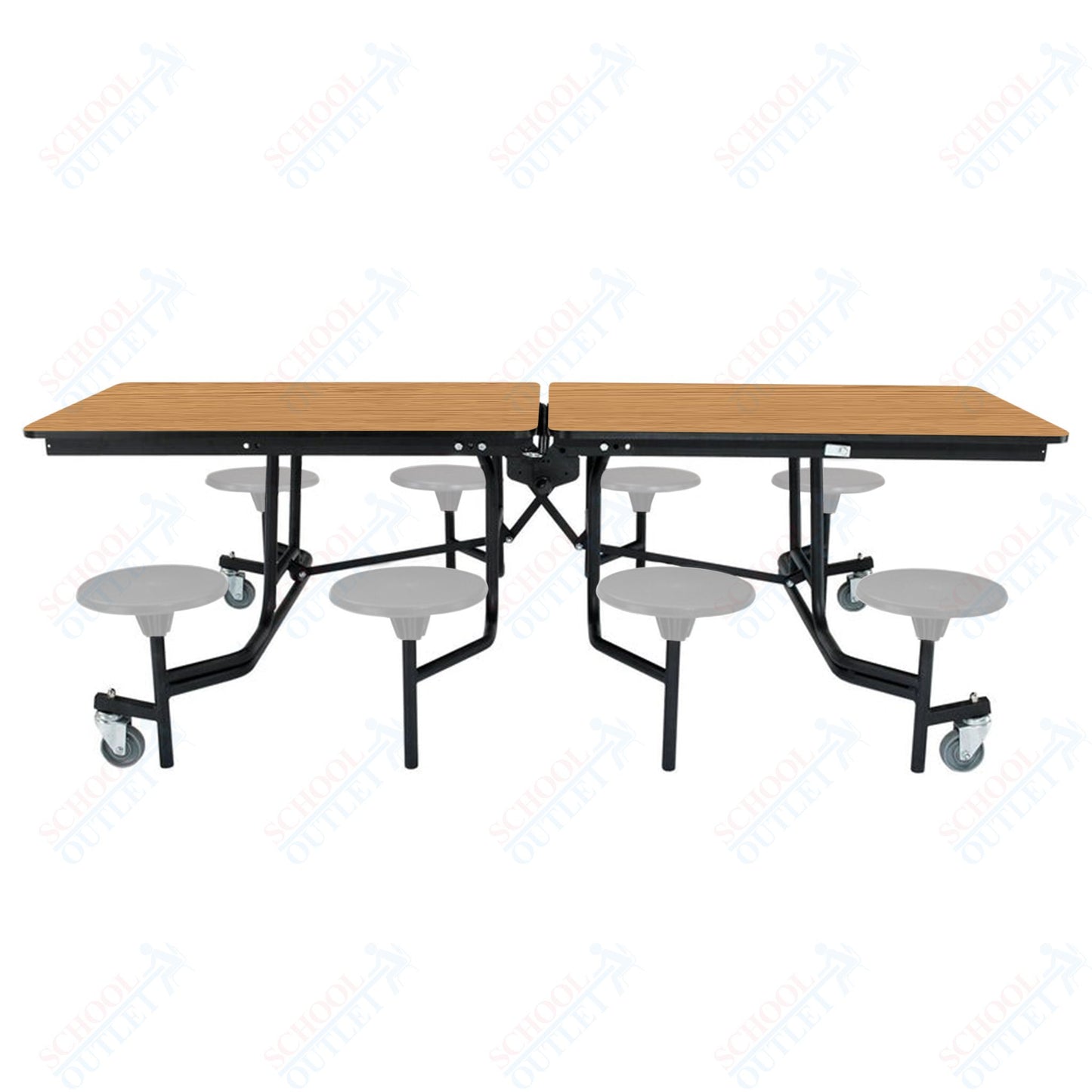 NPS Mobile Cafeteria Table - 30" W x 8' L - 8 Stools - Particleboard Core - T-Molding Edge - Black Powdercoated Frame