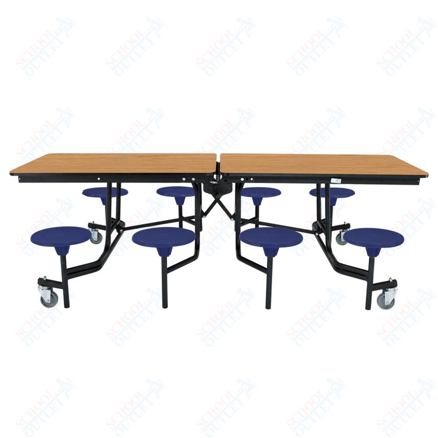 NPS Mobile Cafeteria Table - 30" W x 8' L - 8 Stools - Particleboard Core - T-Molding Edge - Black Powdercoated Frame