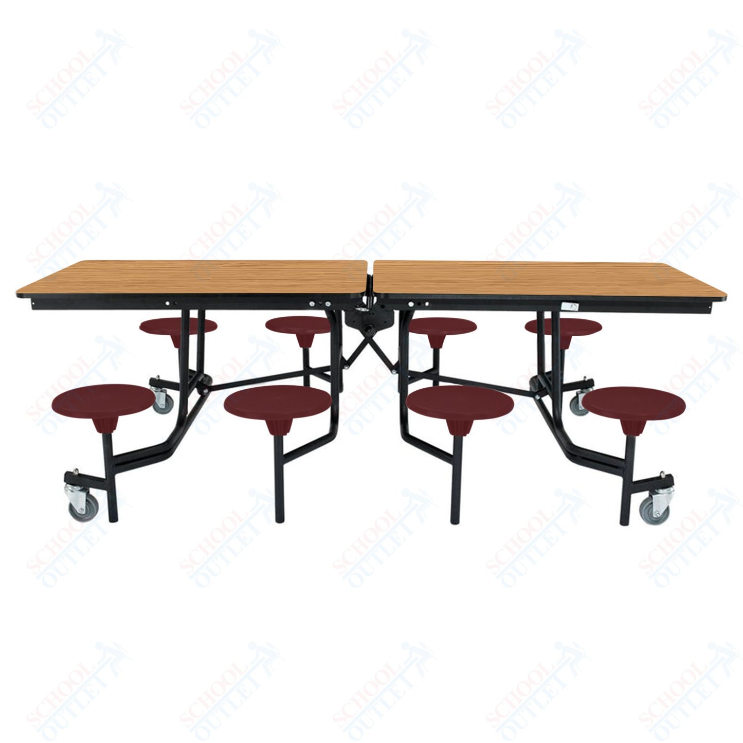 NPS Mobile Cafeteria Table - 30" W x 8' L - 8 Stools - Particleboard Core - T-Molding Edge - Black Powdercoated Frame