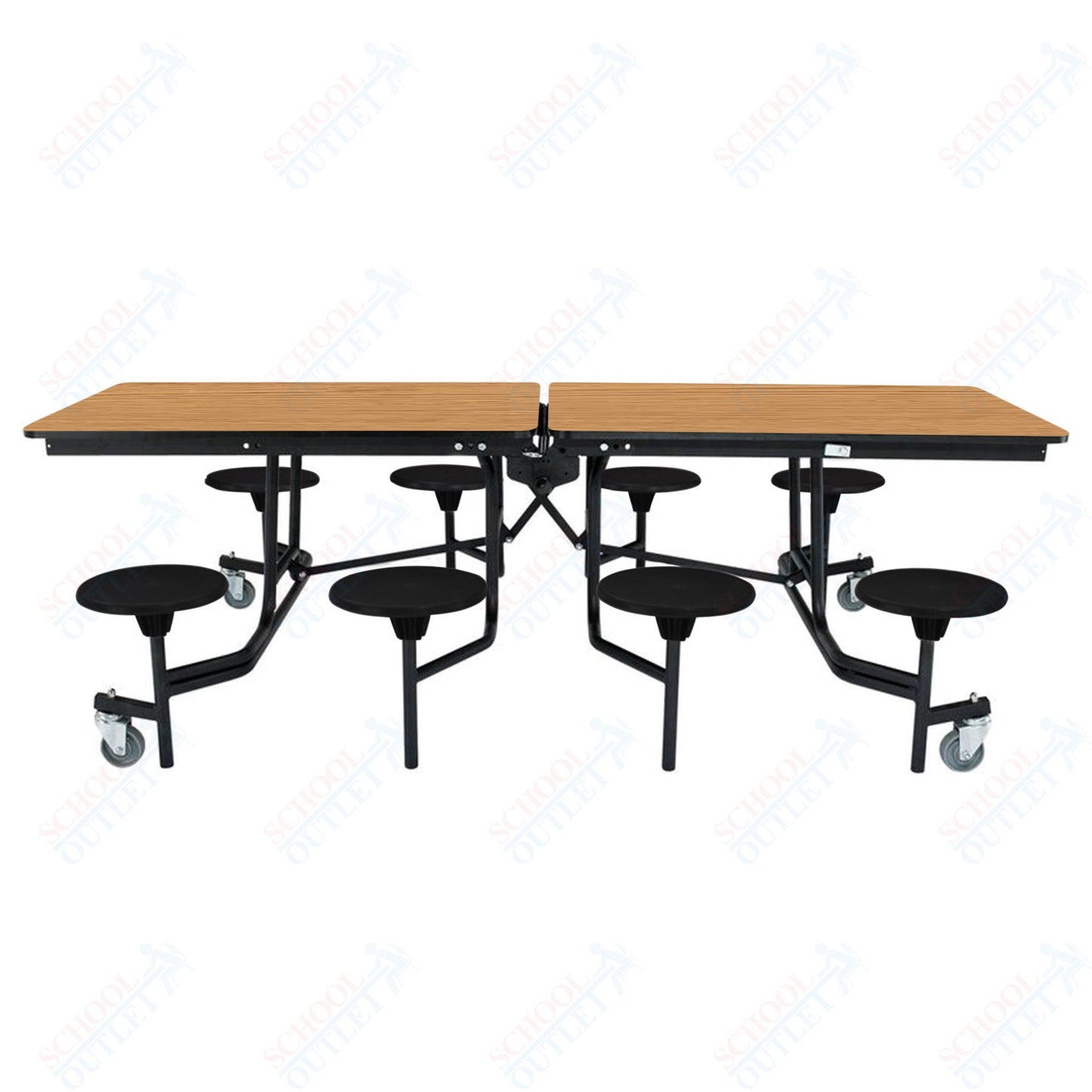 NPS Mobile Cafeteria Table - 30" W x 8' L - 8 Stools - Particleboard Core - T-Molding Edge - Black Powdercoated Frame