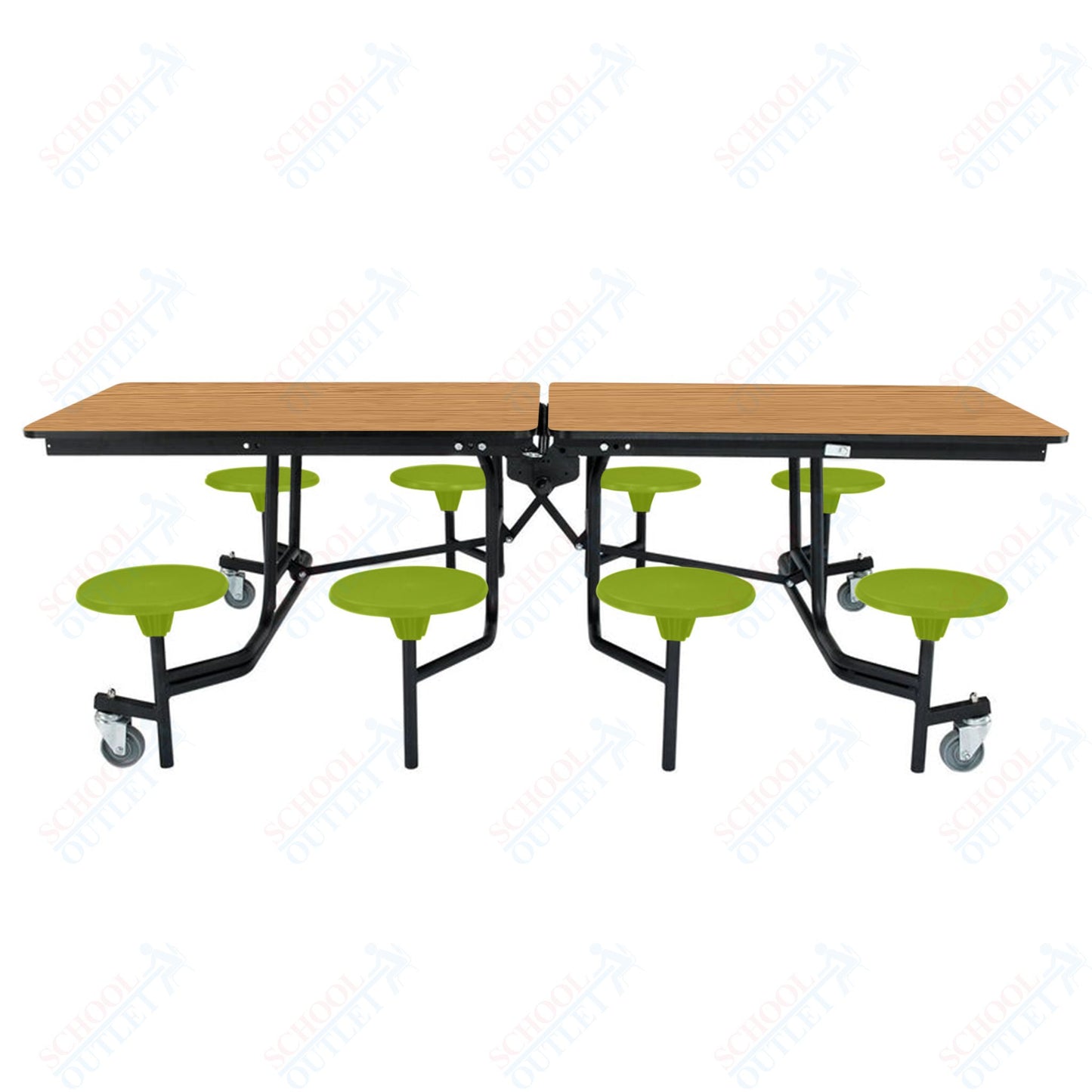 NPS Mobile Cafeteria Table - 30" W x 8' L - 8 Stools - Particleboard Core - T-Molding Edge - Black Powdercoated Frame