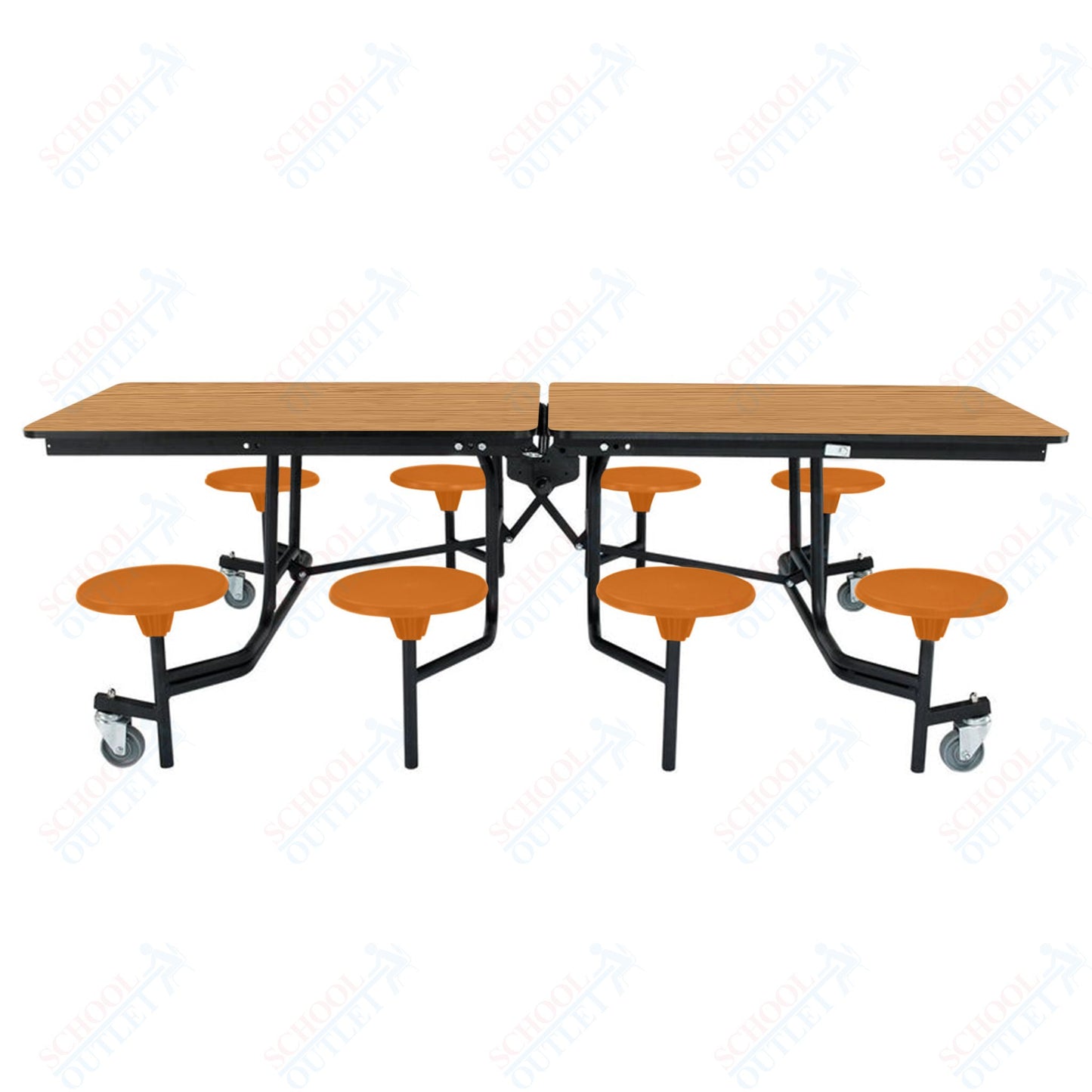 NPS Mobile Cafeteria Table - 30" W x 8' L - 8 Stools - Particleboard Core - T-Molding Edge - Black Powdercoated Frame