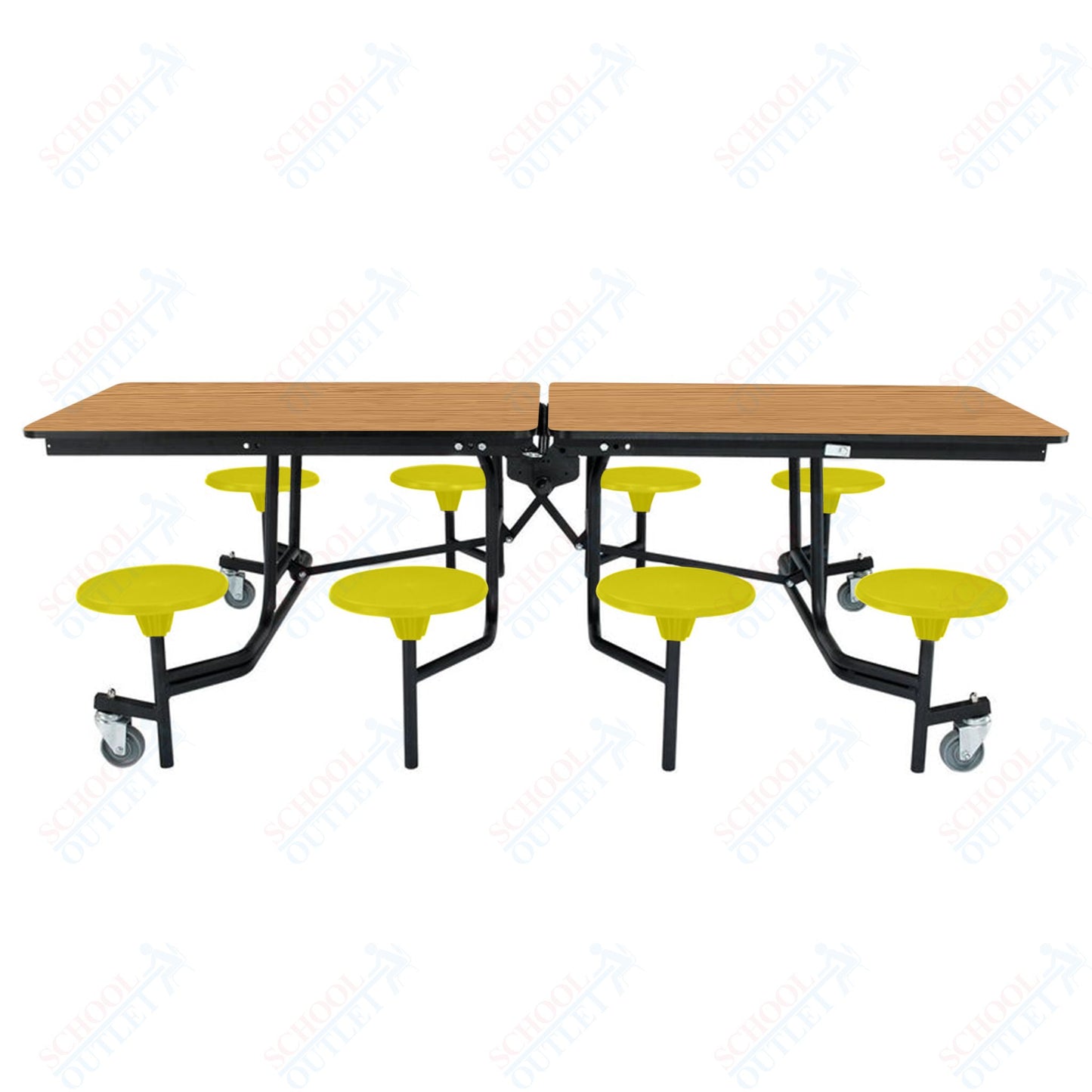 NPS Mobile Cafeteria Table - 30" W x 8' L - 8 Stools - Particleboard Core - T-Molding Edge - Black Powdercoated Frame