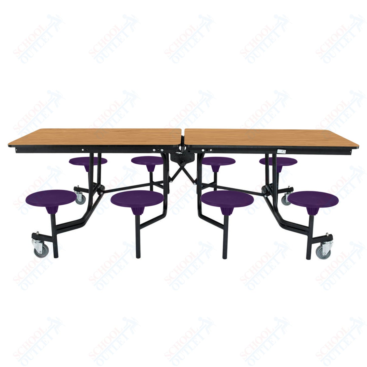 NPS Mobile Cafeteria Table - 30" W x 8' L - 8 Stools - Particleboard Core - T-Molding Edge - Black Powdercoated Frame