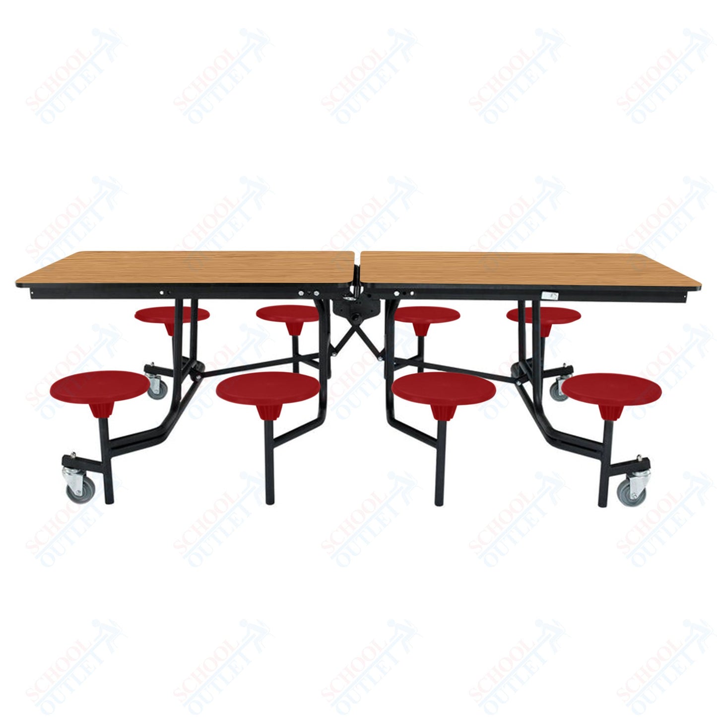 NPS Mobile Cafeteria Table - 30" W x 8' L - 8 Stools - Particleboard Core - T-Molding Edge - Black Powdercoated Frame