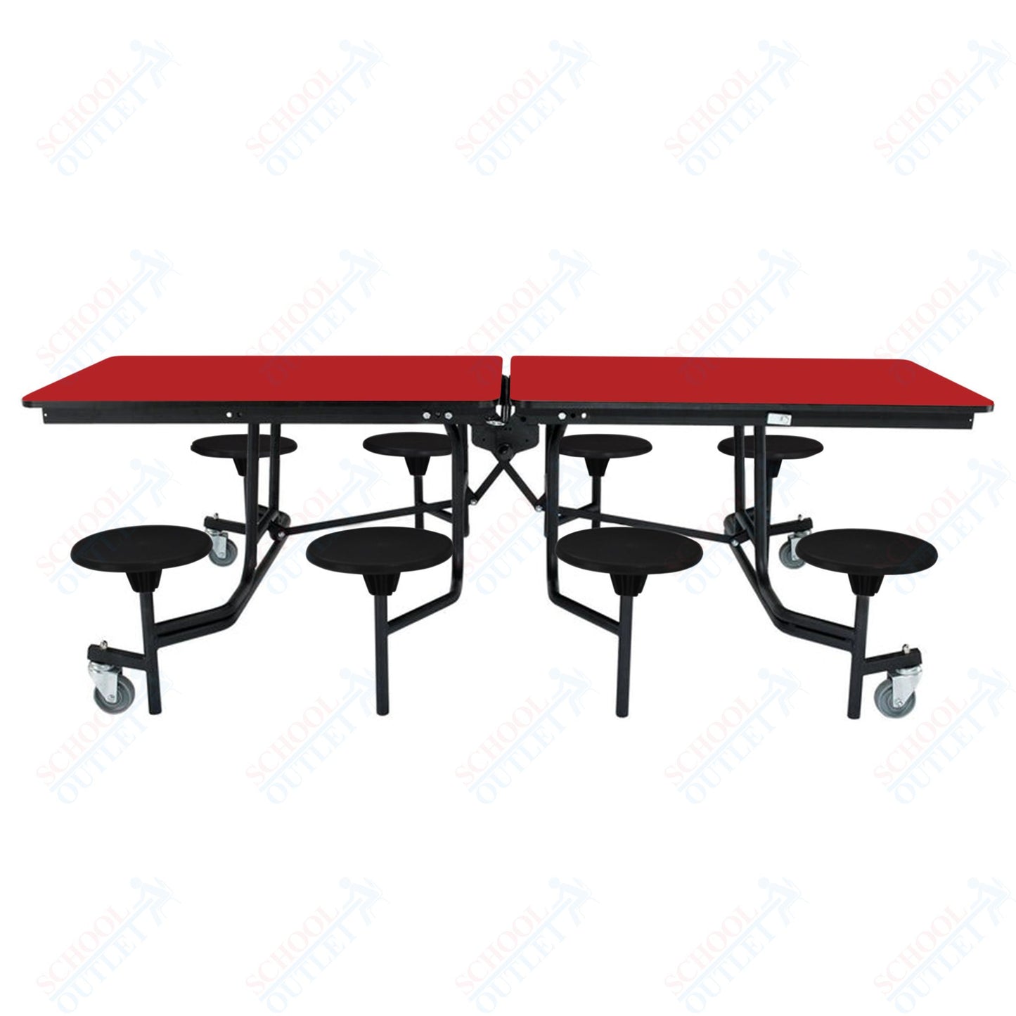 NPS Mobile Cafeteria Table - 30" W x 8' L - 8 Stools - Particleboard Core - T-Molding Edge - Black Powdercoated Frame