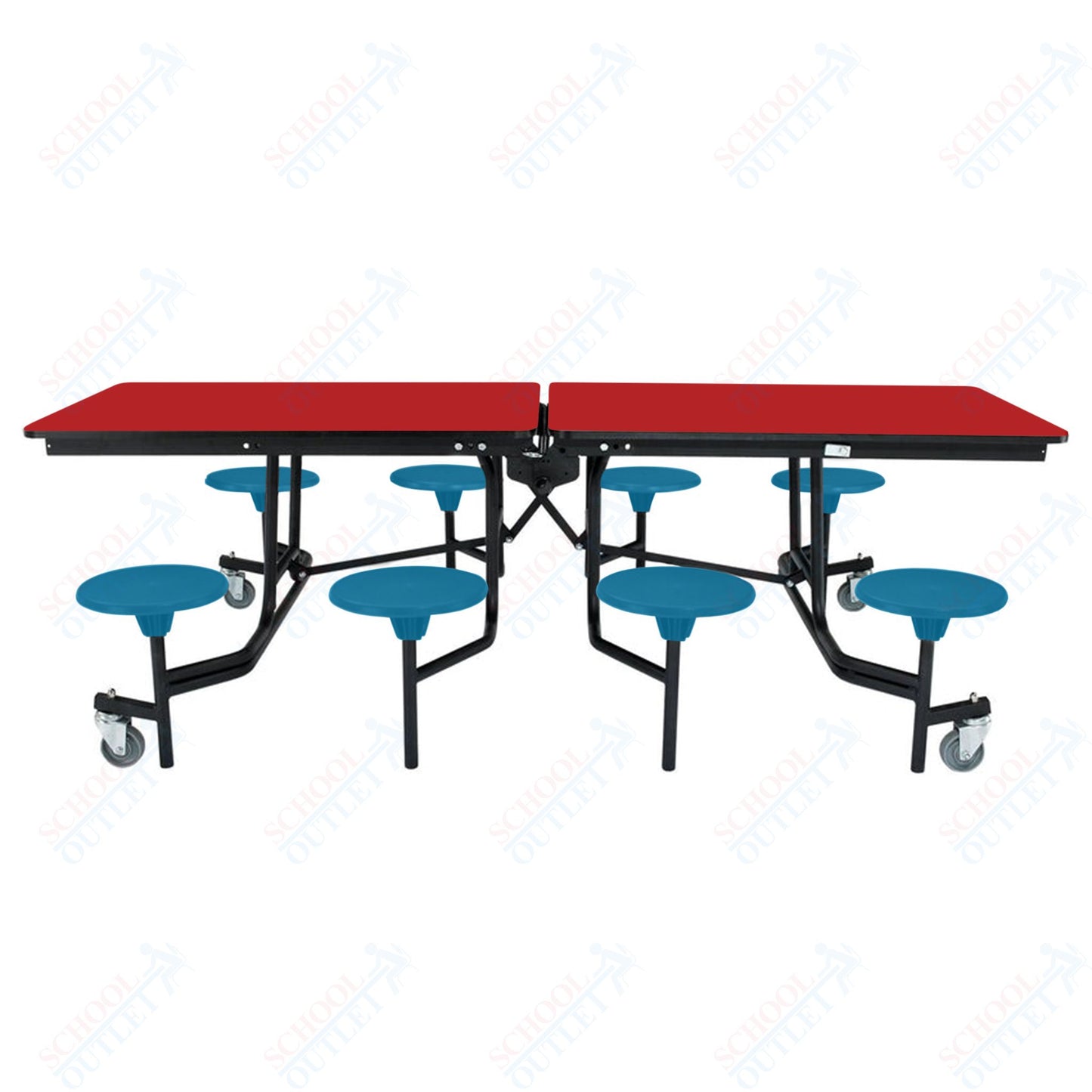 NPS Mobile Cafeteria Table - 30" W x 8' L - 8 Stools - Particleboard Core - T-Molding Edge - Black Powdercoated Frame