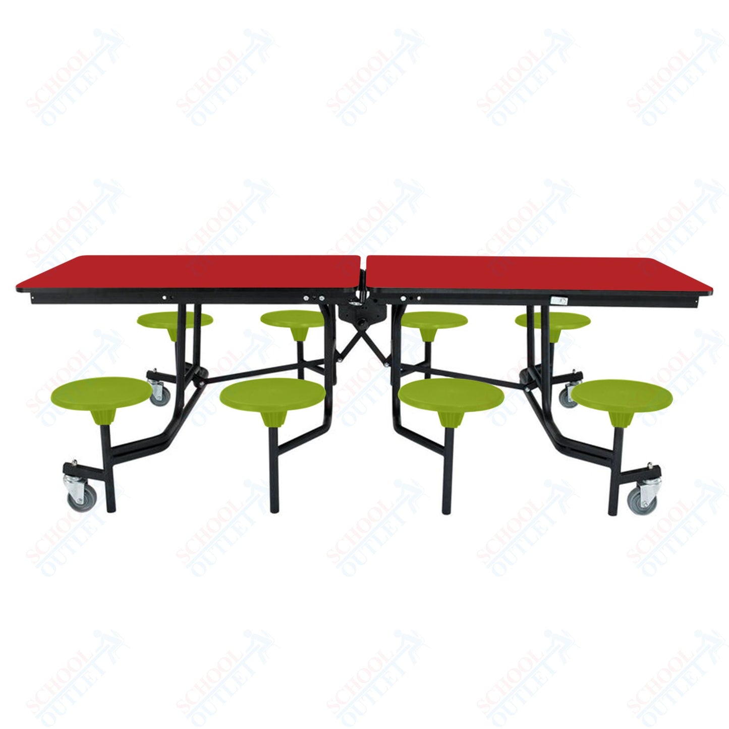 NPS Mobile Cafeteria Table - 30" W x 8' L - 8 Stools - Particleboard Core - T-Molding Edge - Black Powdercoated Frame