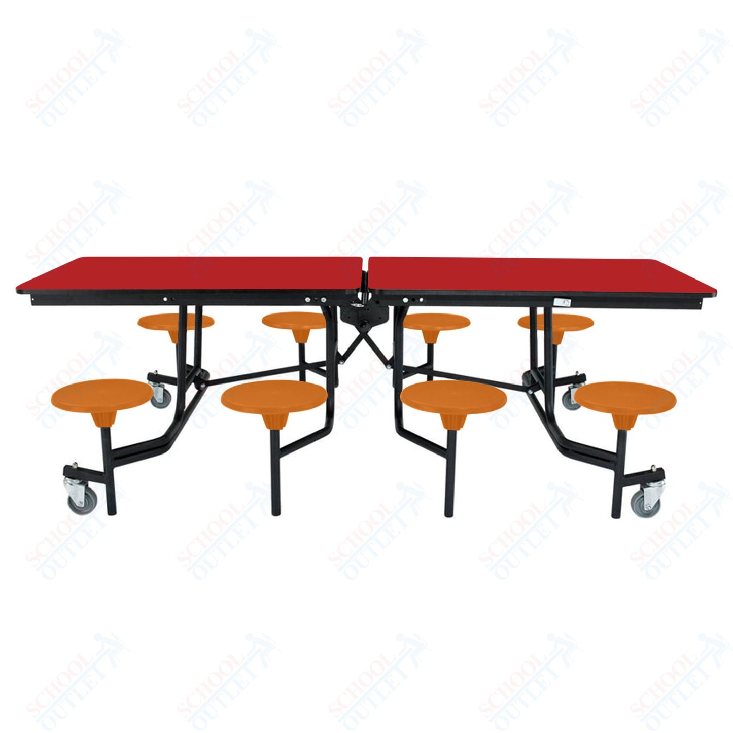 NPS Mobile Cafeteria Table - 30" W x 8' L - 8 Stools - Particleboard Core - T-Molding Edge - Black Powdercoated Frame