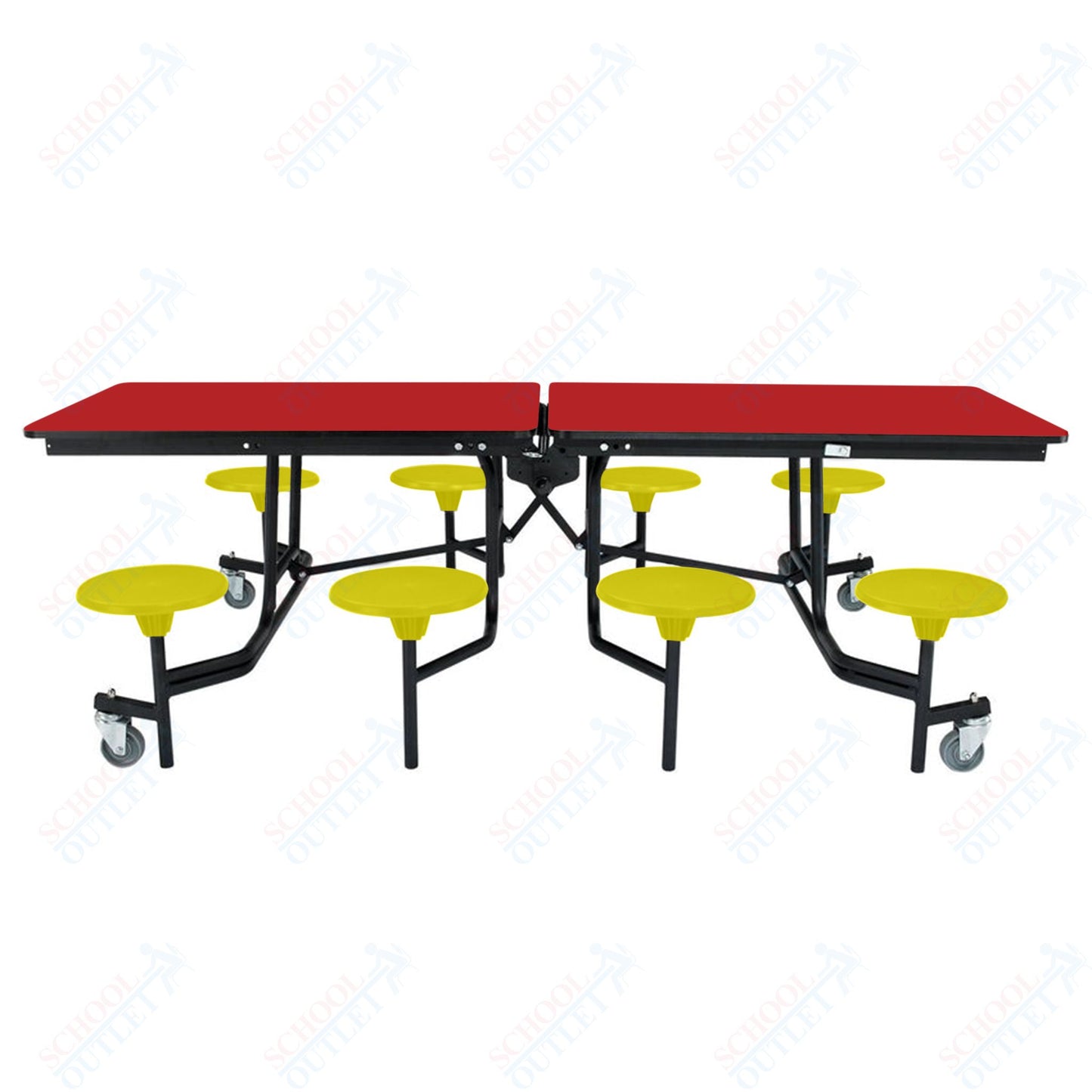 NPS Mobile Cafeteria Table - 30" W x 8' L - 8 Stools - Particleboard Core - T-Molding Edge - Black Powdercoated Frame