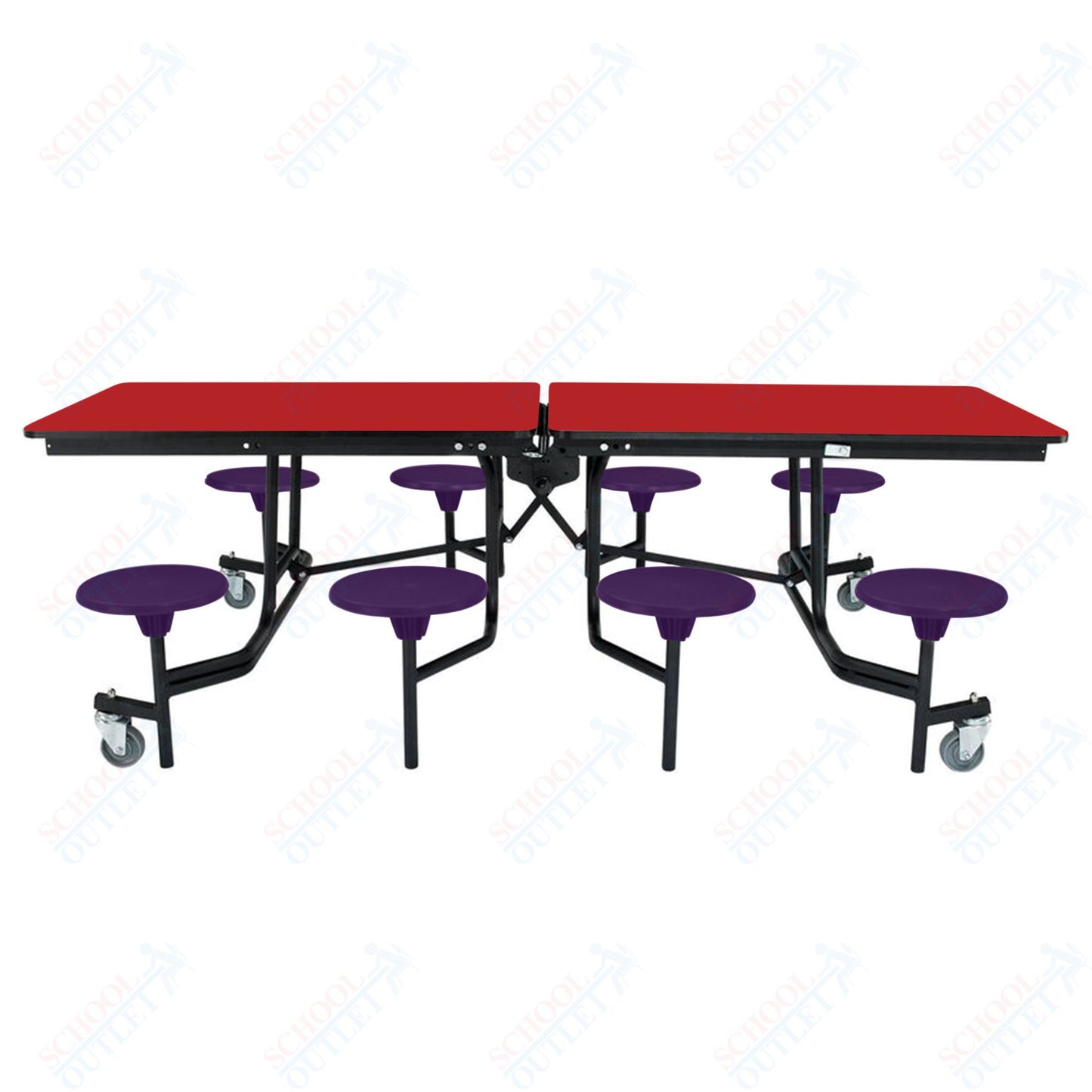 NPS Mobile Cafeteria Table - 30" W x 8' L - 8 Stools - Particleboard Core - T-Molding Edge - Black Powdercoated Frame