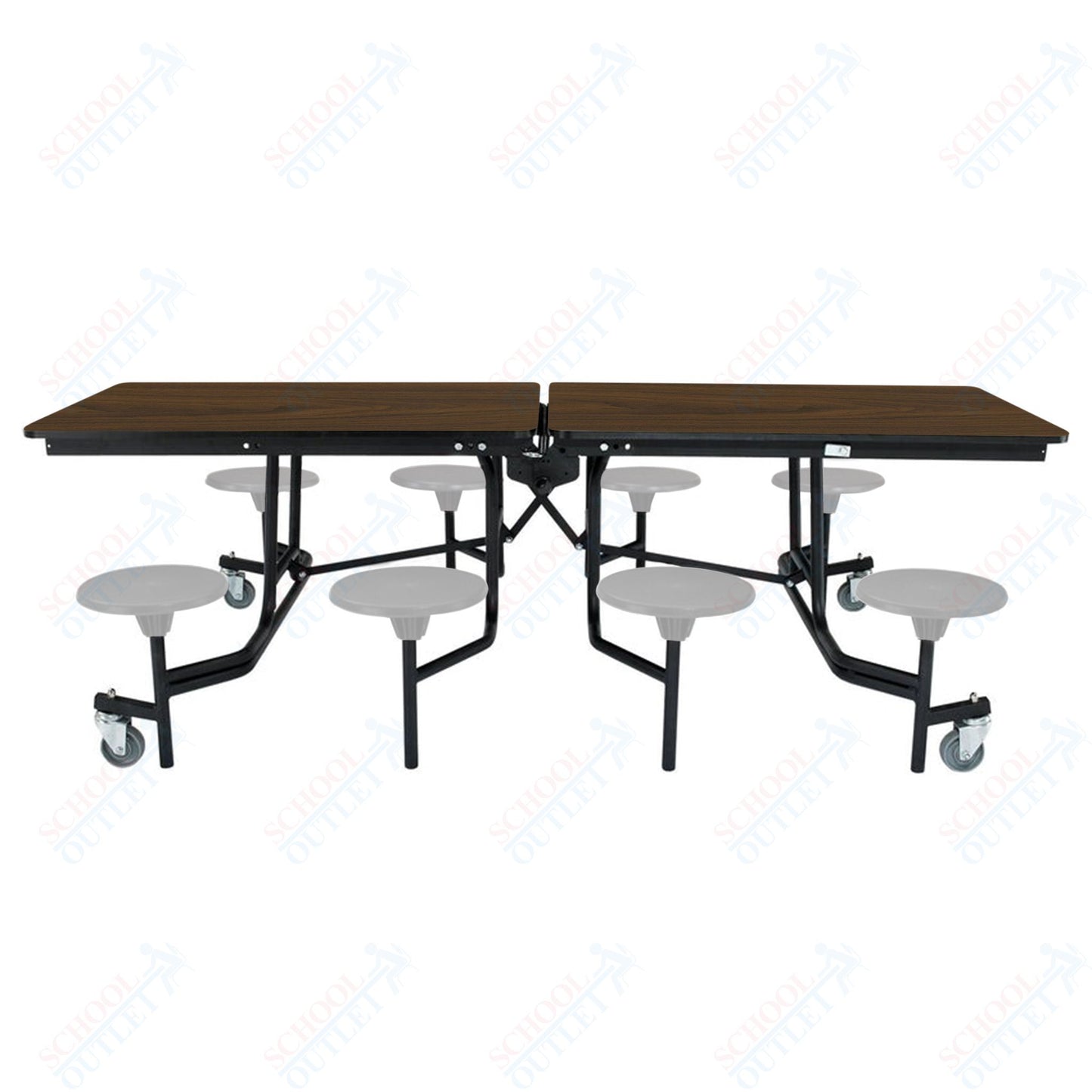 NPS Mobile Cafeteria Table - 30" W x 8' L - 8 Stools - Particleboard Core - T-Molding Edge - Black Powdercoated Frame