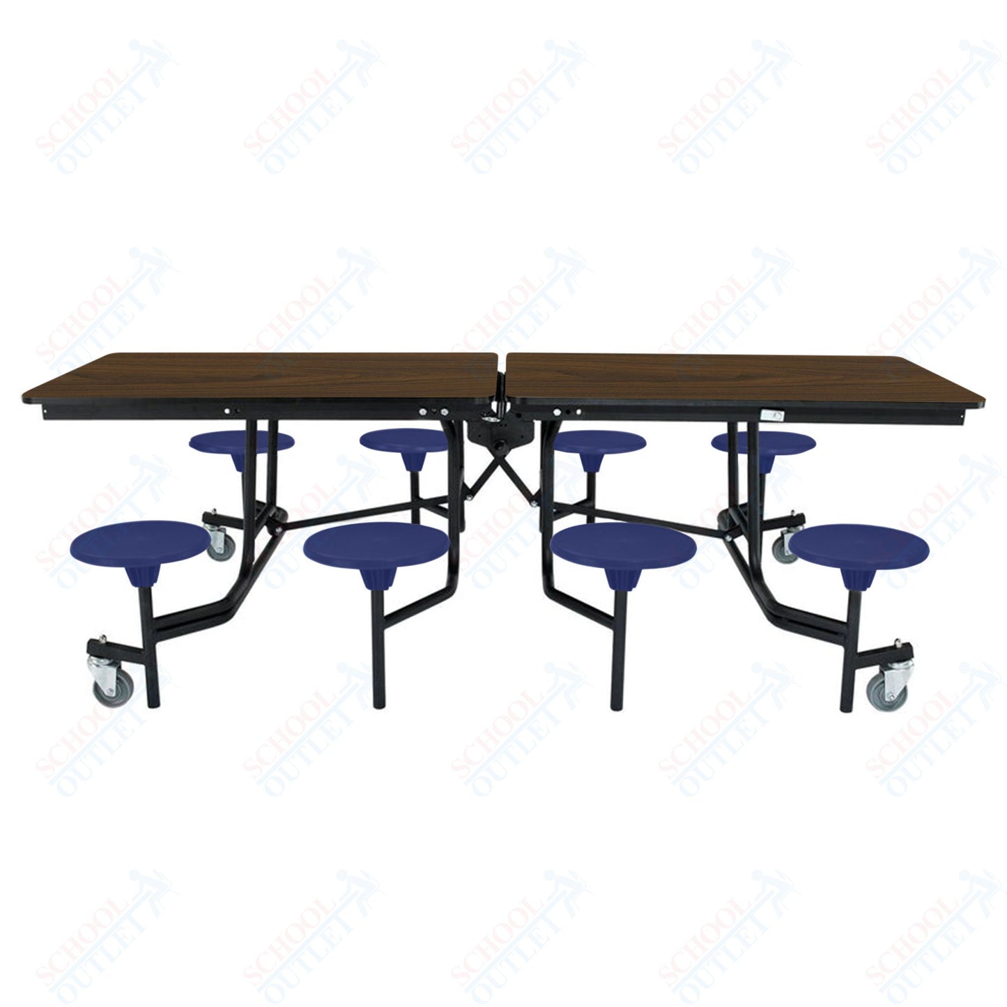 NPS Mobile Cafeteria Table - 30" W x 8' L - 8 Stools - Particleboard Core - T-Molding Edge - Black Powdercoated Frame
