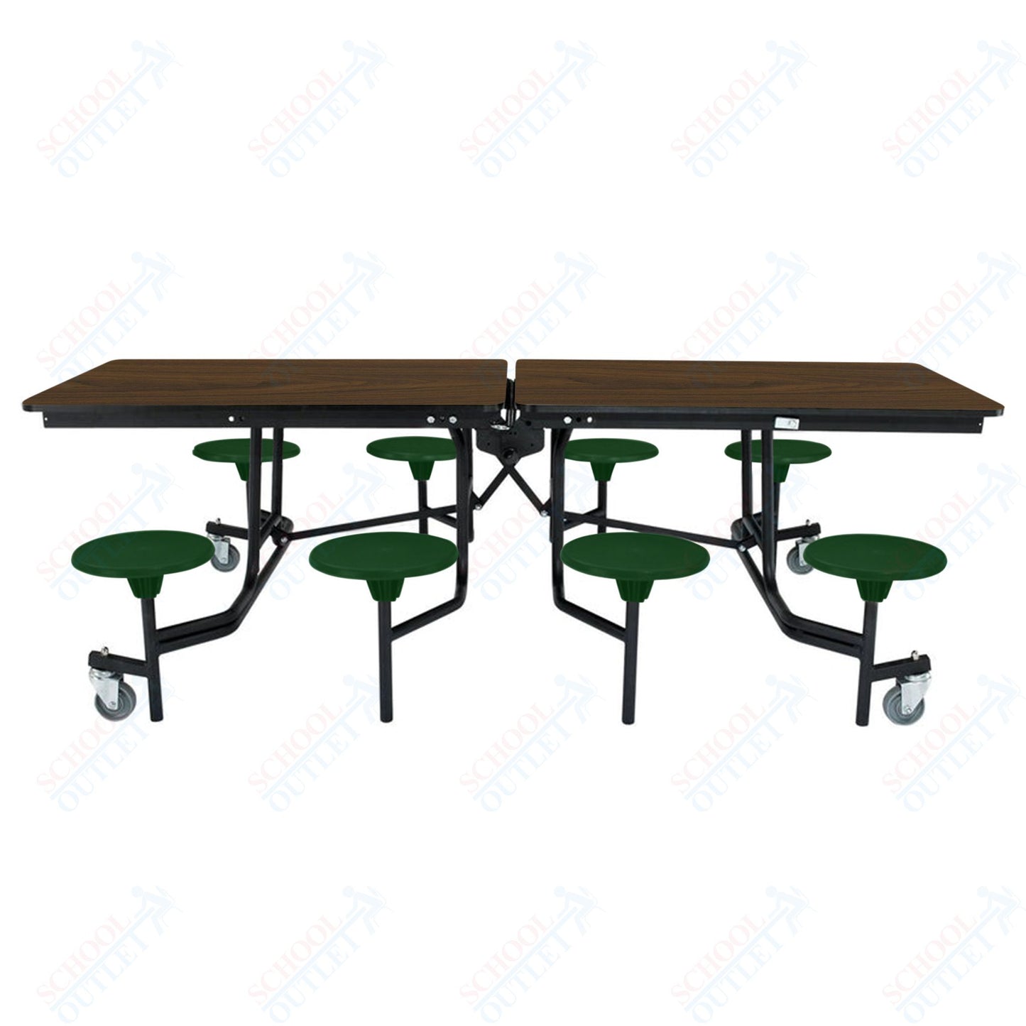 NPS Mobile Cafeteria Table - 30" W x 8' L - 8 Stools - Particleboard Core - T-Molding Edge - Black Powdercoated Frame