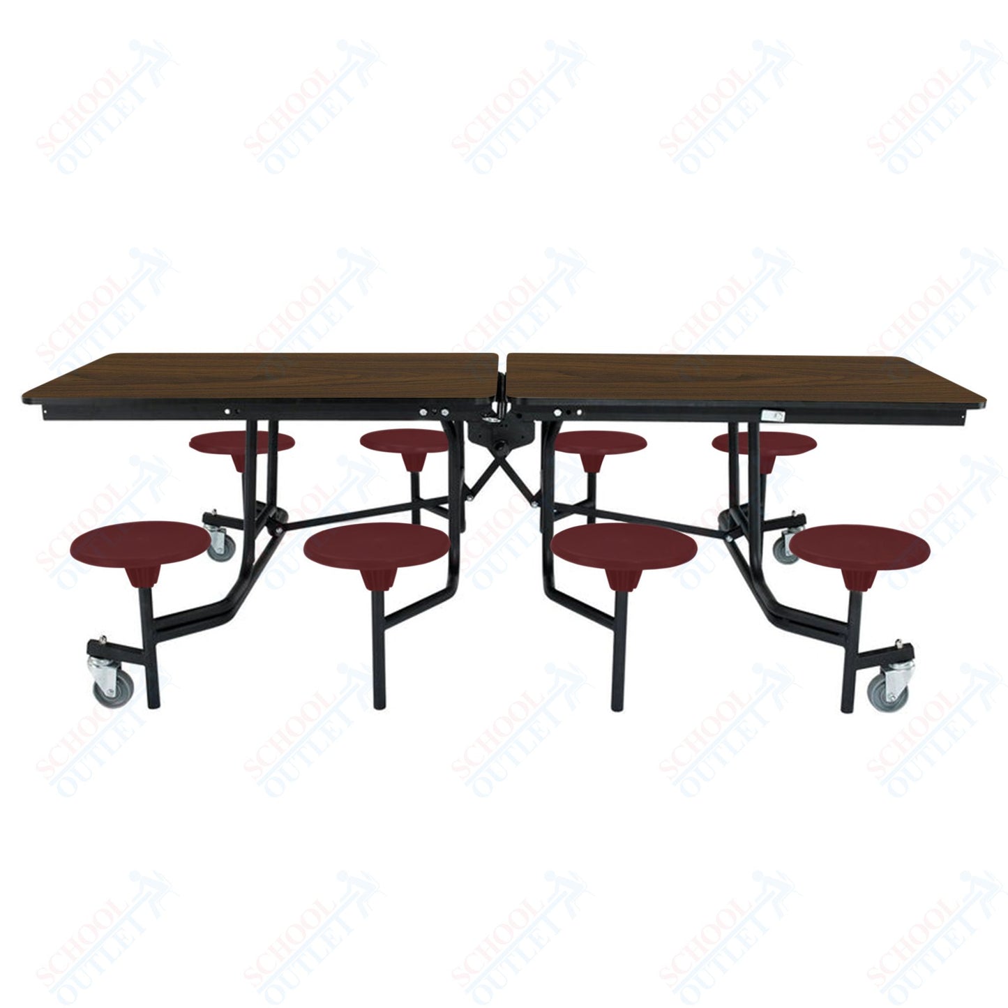 NPS Mobile Cafeteria Table - 30" W x 8' L - 8 Stools - Particleboard Core - T-Molding Edge - Black Powdercoated Frame