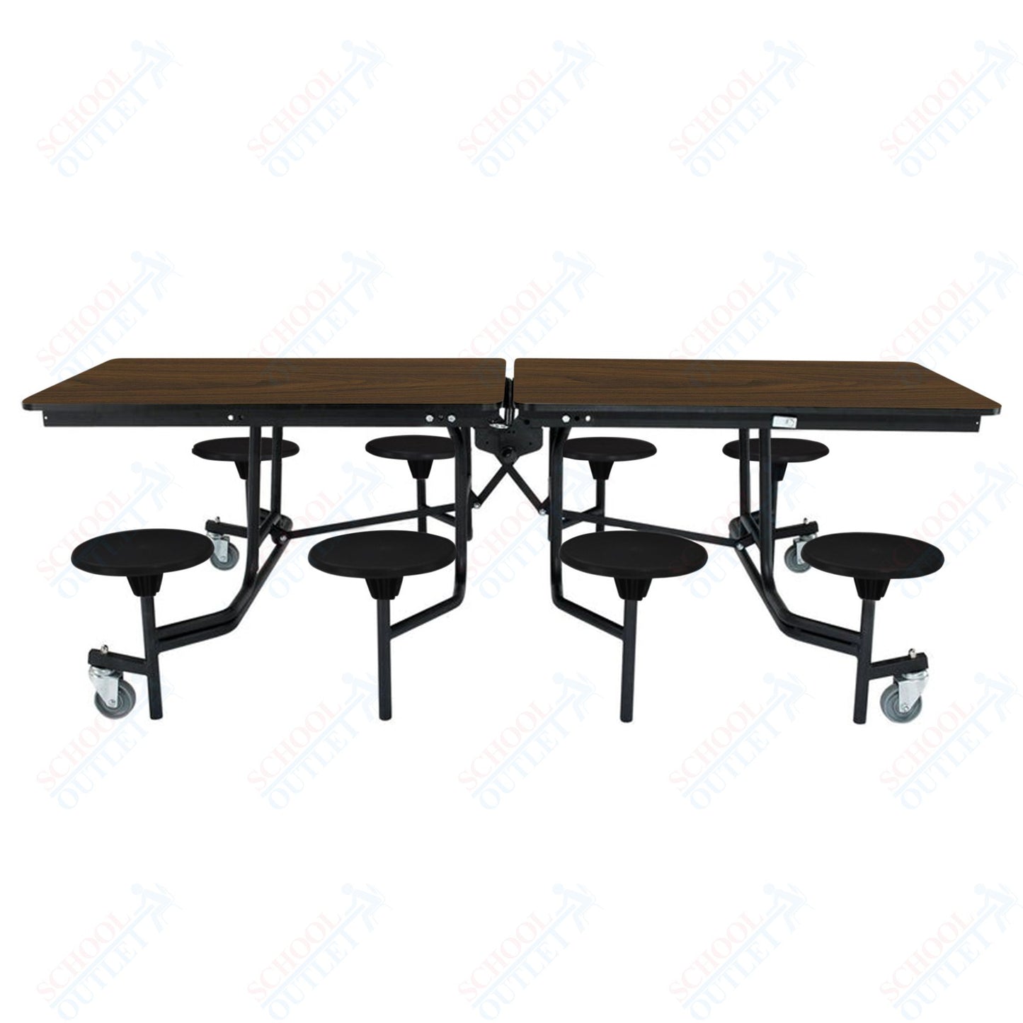NPS Mobile Cafeteria Table - 30" W x 8' L - 8 Stools - Particleboard Core - T-Molding Edge - Black Powdercoated Frame