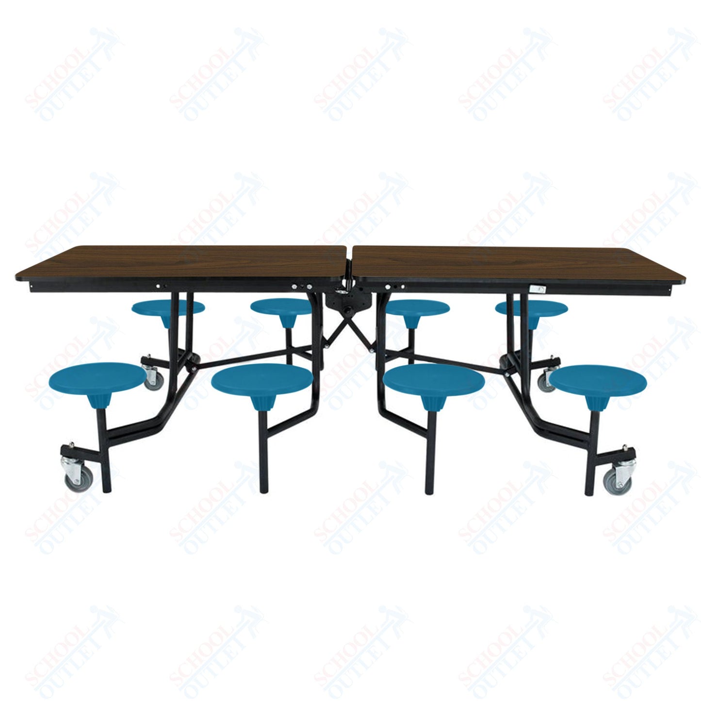 NPS Mobile Cafeteria Table - 30" W x 8' L - 8 Stools - Particleboard Core - T-Molding Edge - Black Powdercoated Frame