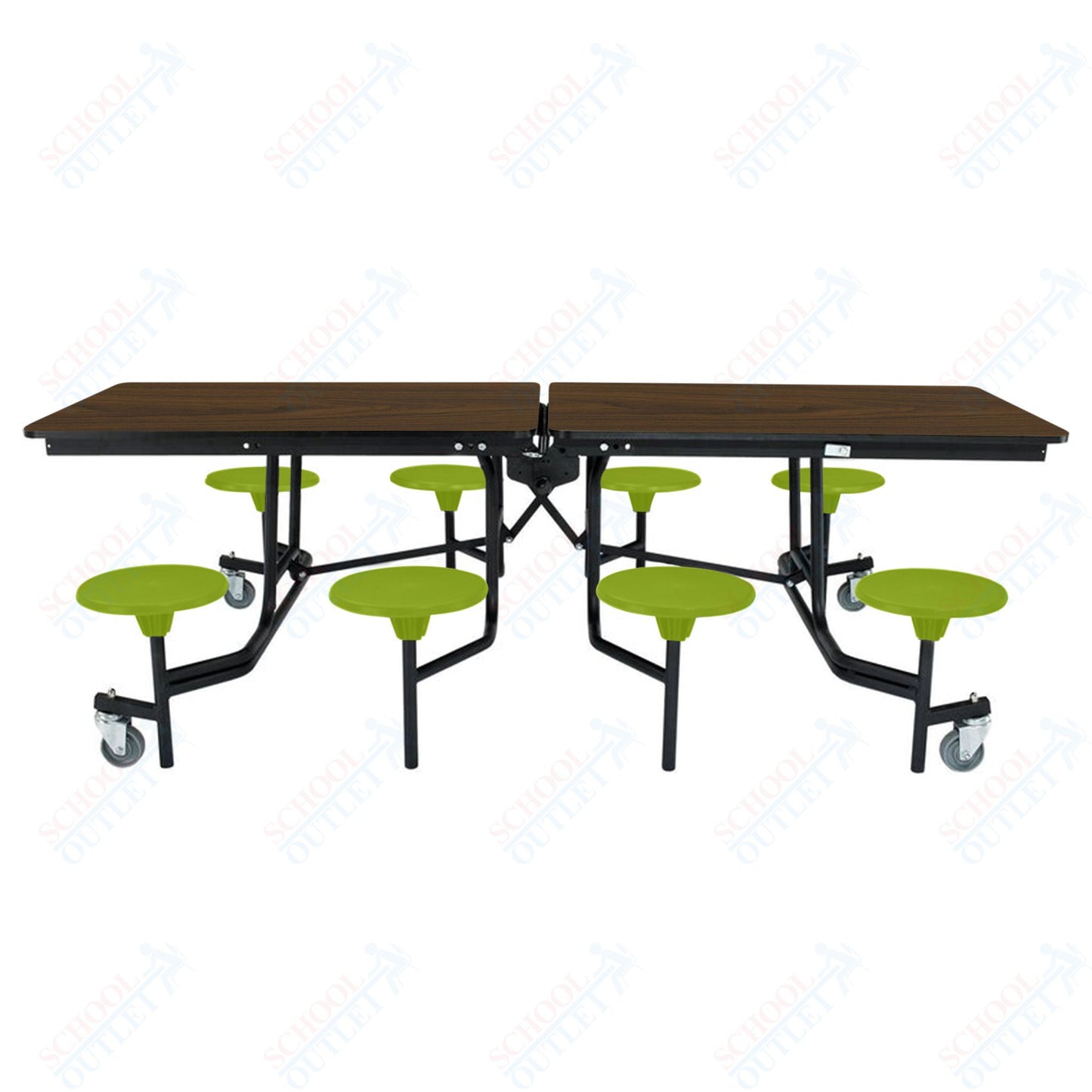 NPS Mobile Cafeteria Table - 30" W x 8' L - 8 Stools - Particleboard Core - T-Molding Edge - Black Powdercoated Frame