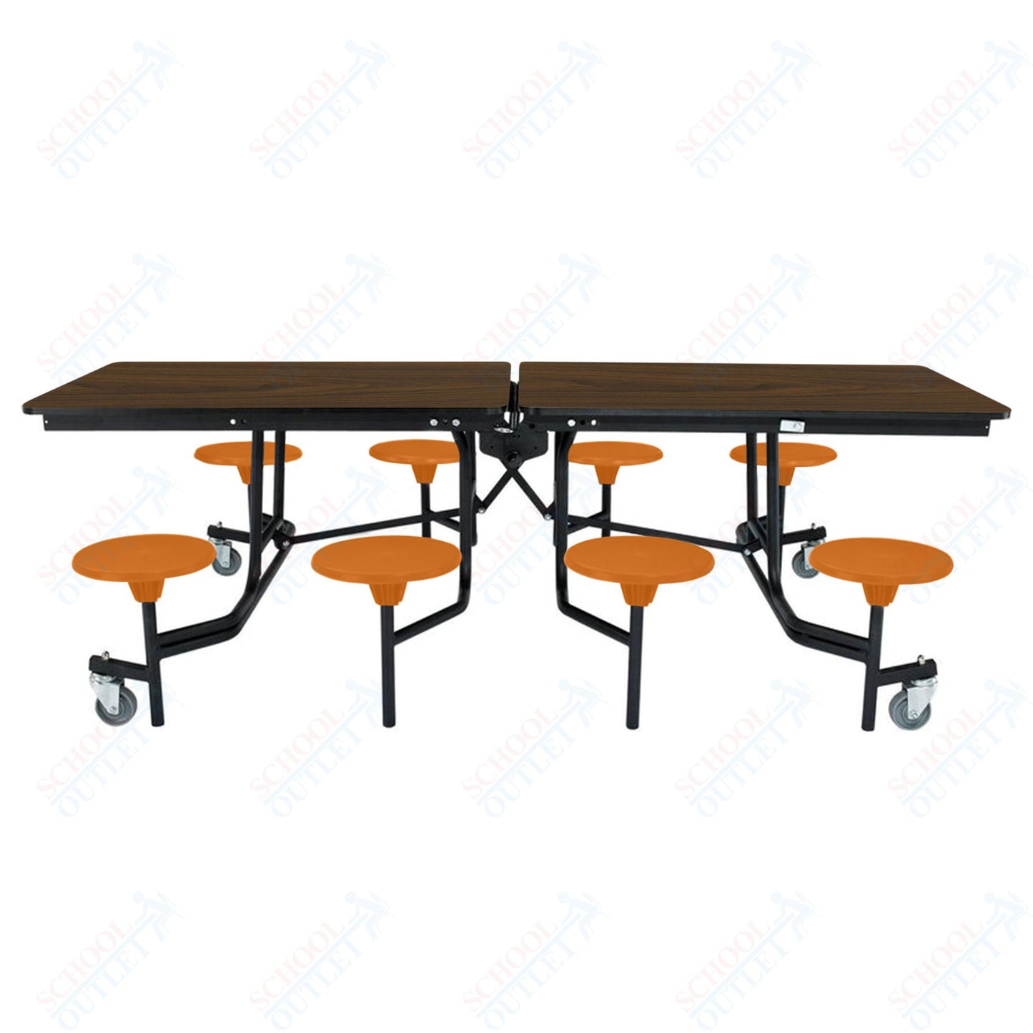 NPS Mobile Cafeteria Table - 30" W x 8' L - 8 Stools - Particleboard Core - T-Molding Edge - Black Powdercoated Frame