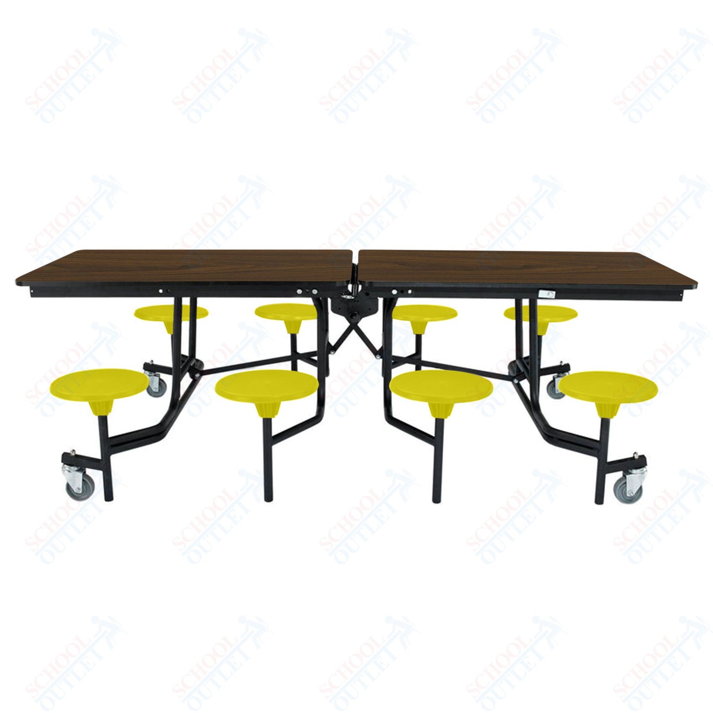 NPS Mobile Cafeteria Table - 30" W x 8' L - 8 Stools - Particleboard Core - T-Molding Edge - Black Powdercoated Frame