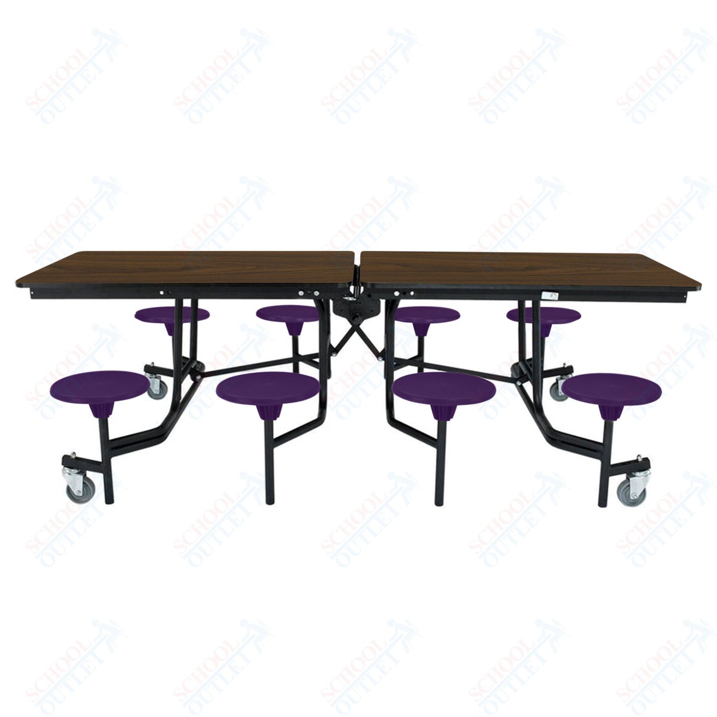 NPS Mobile Cafeteria Table - 30" W x 8' L - 8 Stools - Particleboard Core - T-Molding Edge - Black Powdercoated Frame