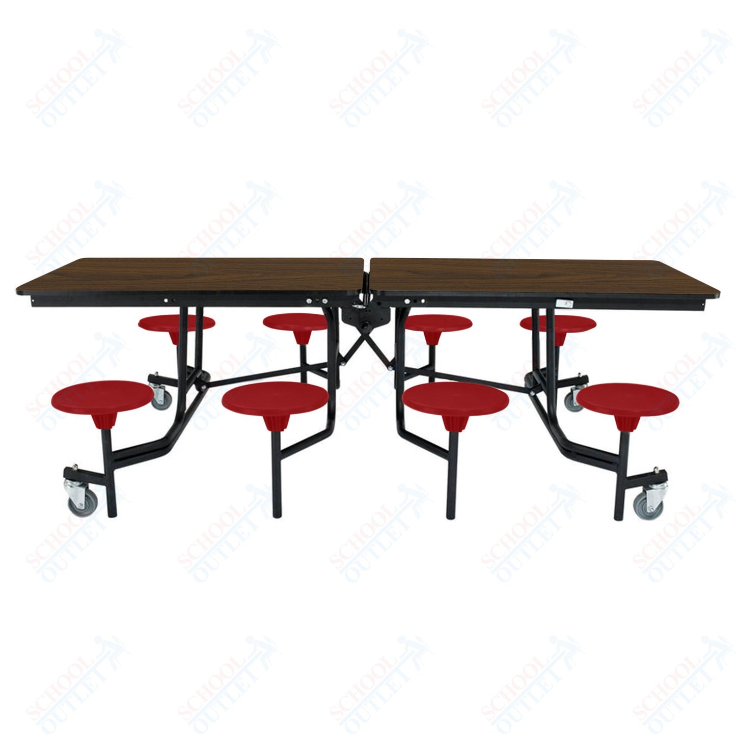 NPS Mobile Cafeteria Table - 30" W x 8' L - 8 Stools - Particleboard Core - T-Molding Edge - Black Powdercoated Frame