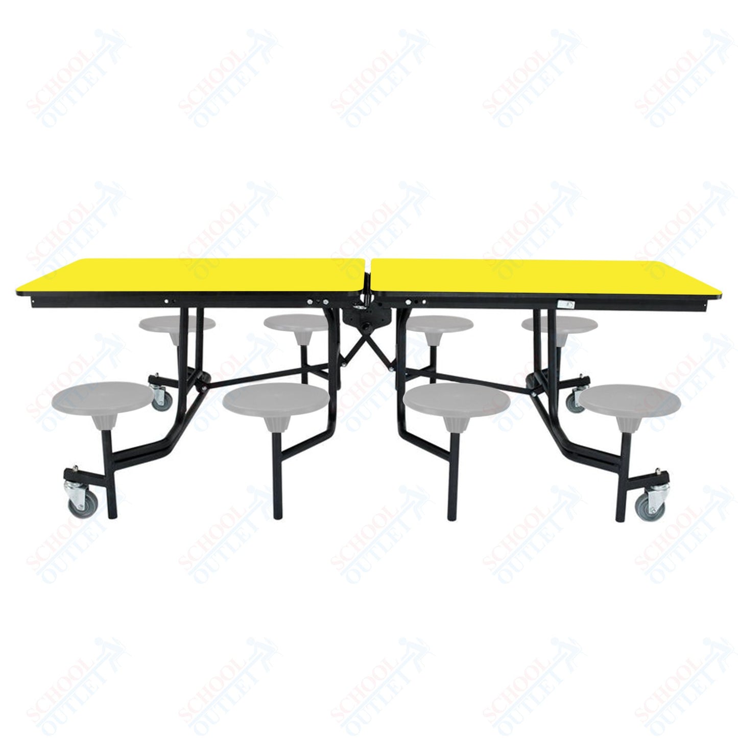 NPS Mobile Cafeteria Table - 30" W x 8' L - 8 Stools - Particleboard Core - T-Molding Edge - Black Powdercoated Frame