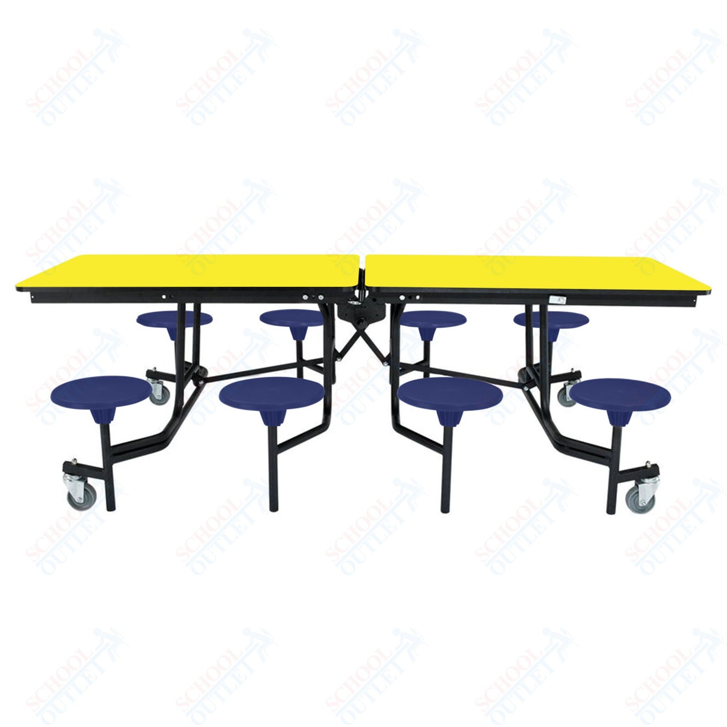NPS Mobile Cafeteria Table - 30" W x 8' L - 8 Stools - Particleboard Core - T-Molding Edge - Black Powdercoated Frame