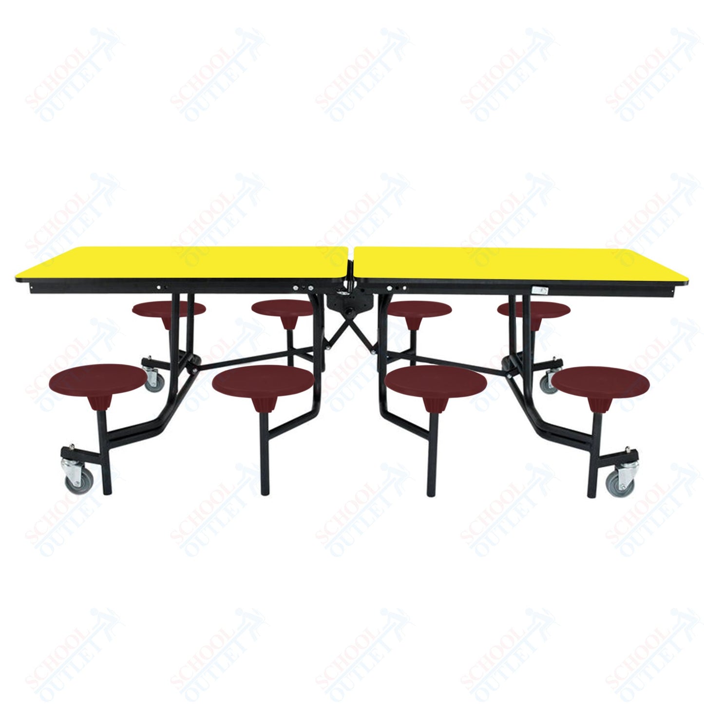 NPS Mobile Cafeteria Table - 30" W x 8' L - 8 Stools - Particleboard Core - T-Molding Edge - Black Powdercoated Frame
