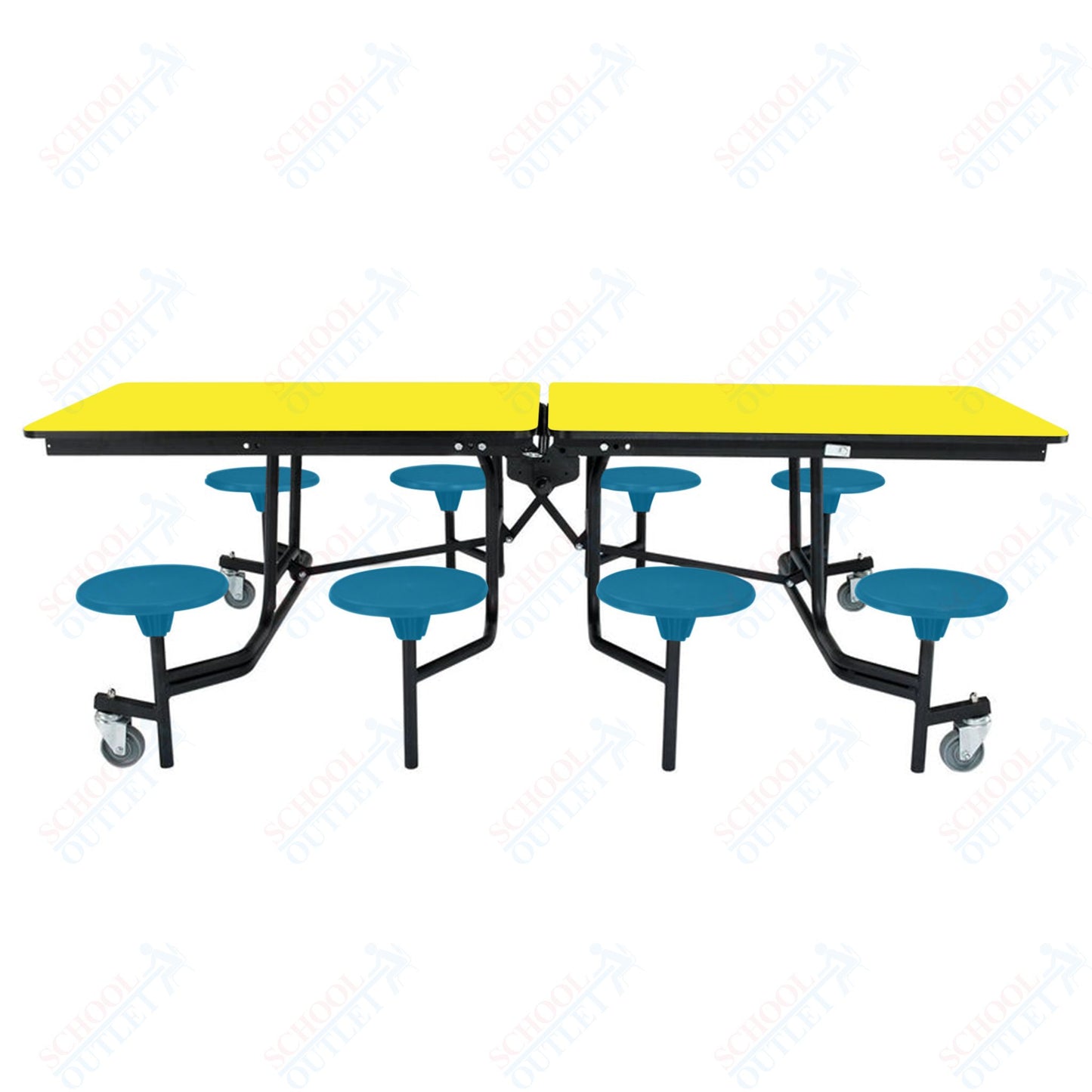 NPS Mobile Cafeteria Table - 30" W x 8' L - 8 Stools - Particleboard Core - T-Molding Edge - Black Powdercoated Frame