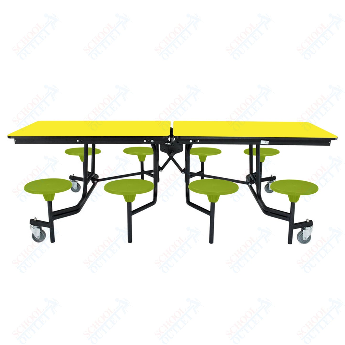 NPS Mobile Cafeteria Table - 30" W x 8' L - 8 Stools - Particleboard Core - T-Molding Edge - Black Powdercoated Frame