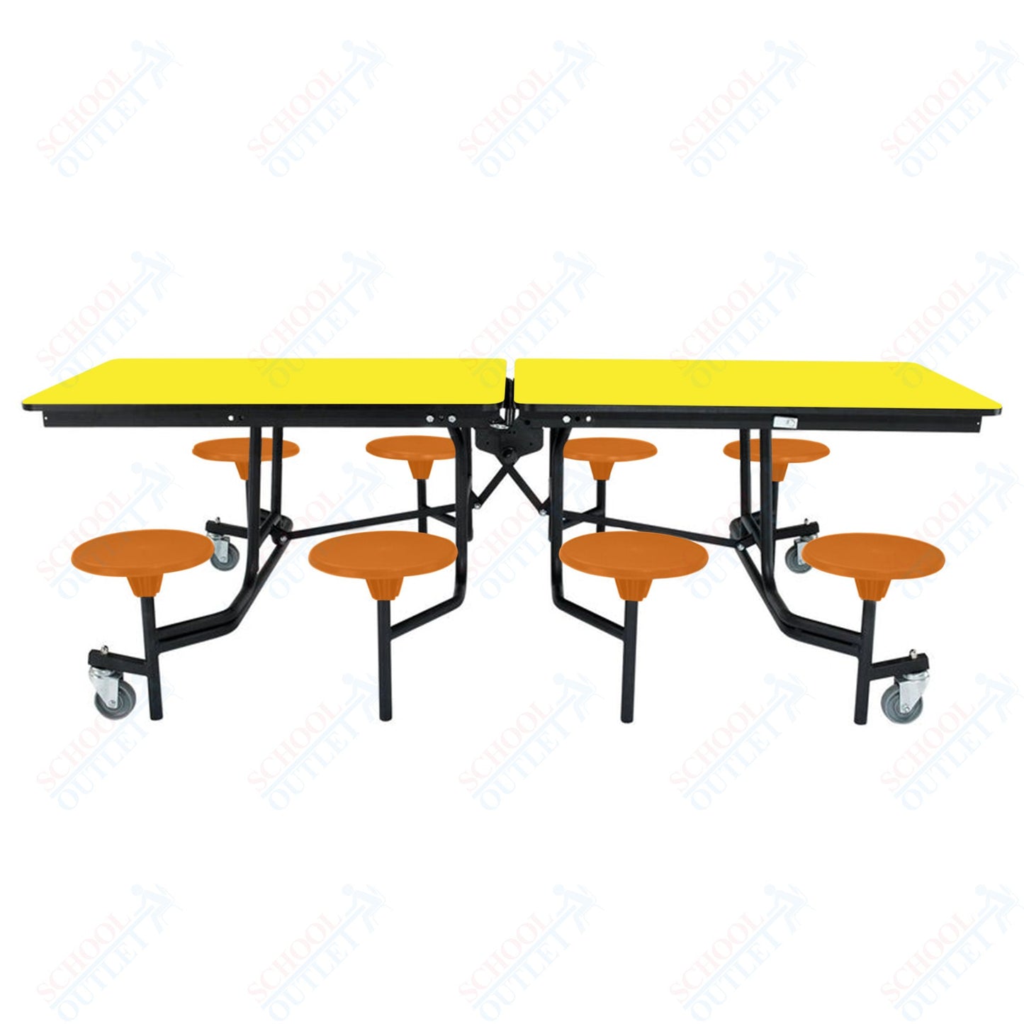 NPS Mobile Cafeteria Table - 30" W x 8' L - 8 Stools - Particleboard Core - T-Molding Edge - Black Powdercoated Frame