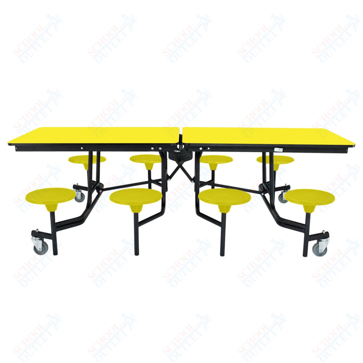 NPS Mobile Cafeteria Table - 30" W x 8' L - 8 Stools - Particleboard Core - T-Molding Edge - Black Powdercoated Frame