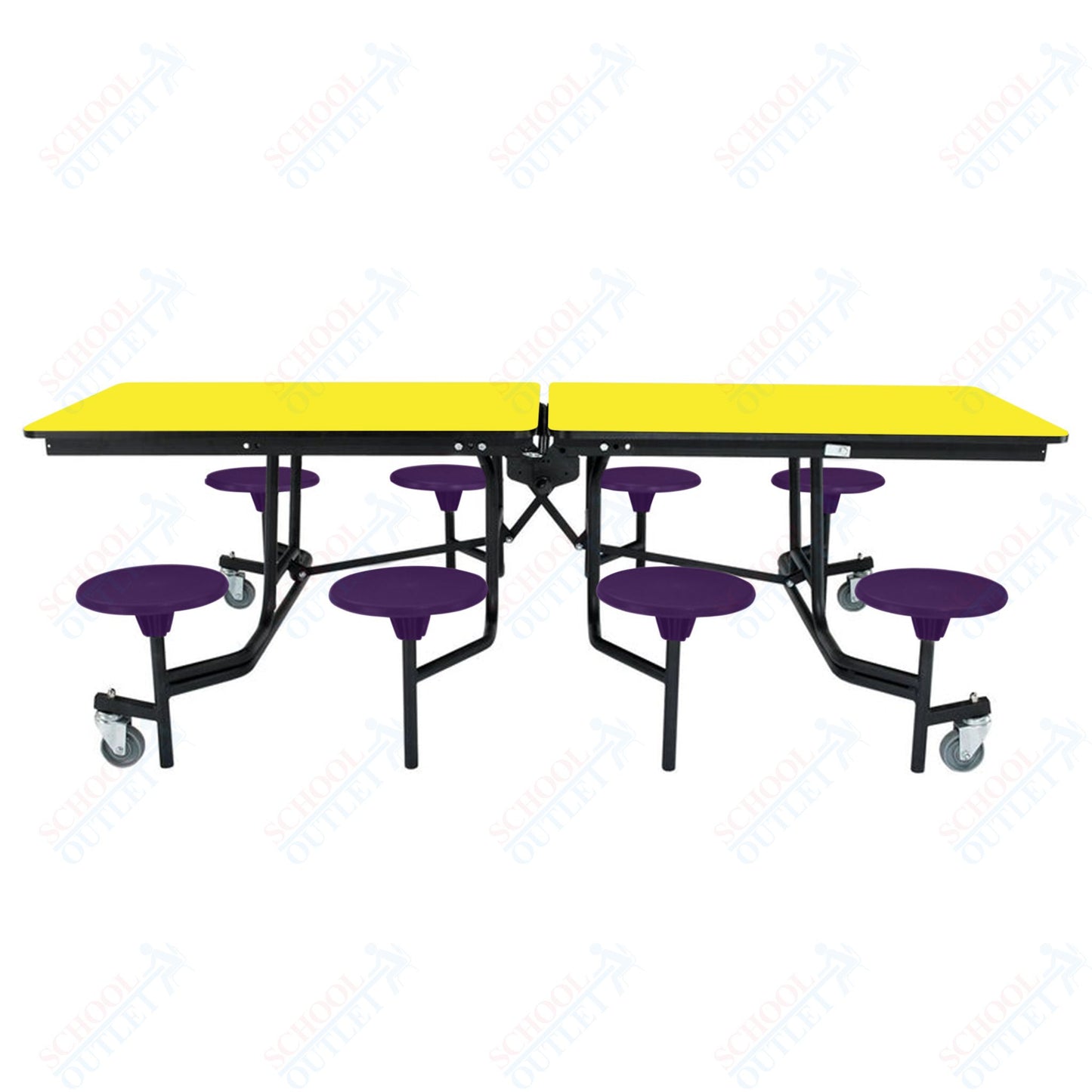 NPS Mobile Cafeteria Table - 30" W x 8' L - 8 Stools - Particleboard Core - T-Molding Edge - Black Powdercoated Frame