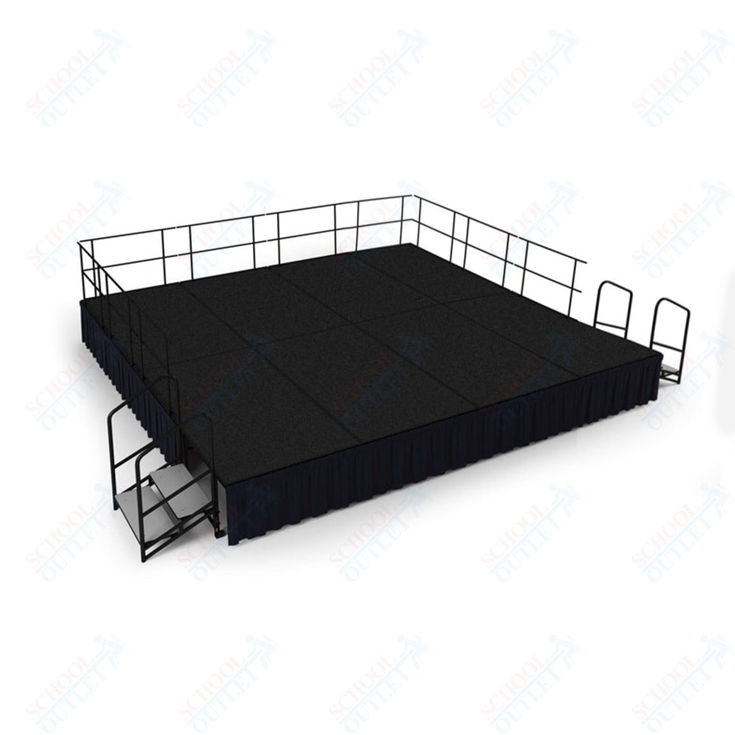NPS Portable Stage Package w/ Carpeted or Hardboard Surface, 48"W x 16"H x 96"L - Black Shirred Skirting