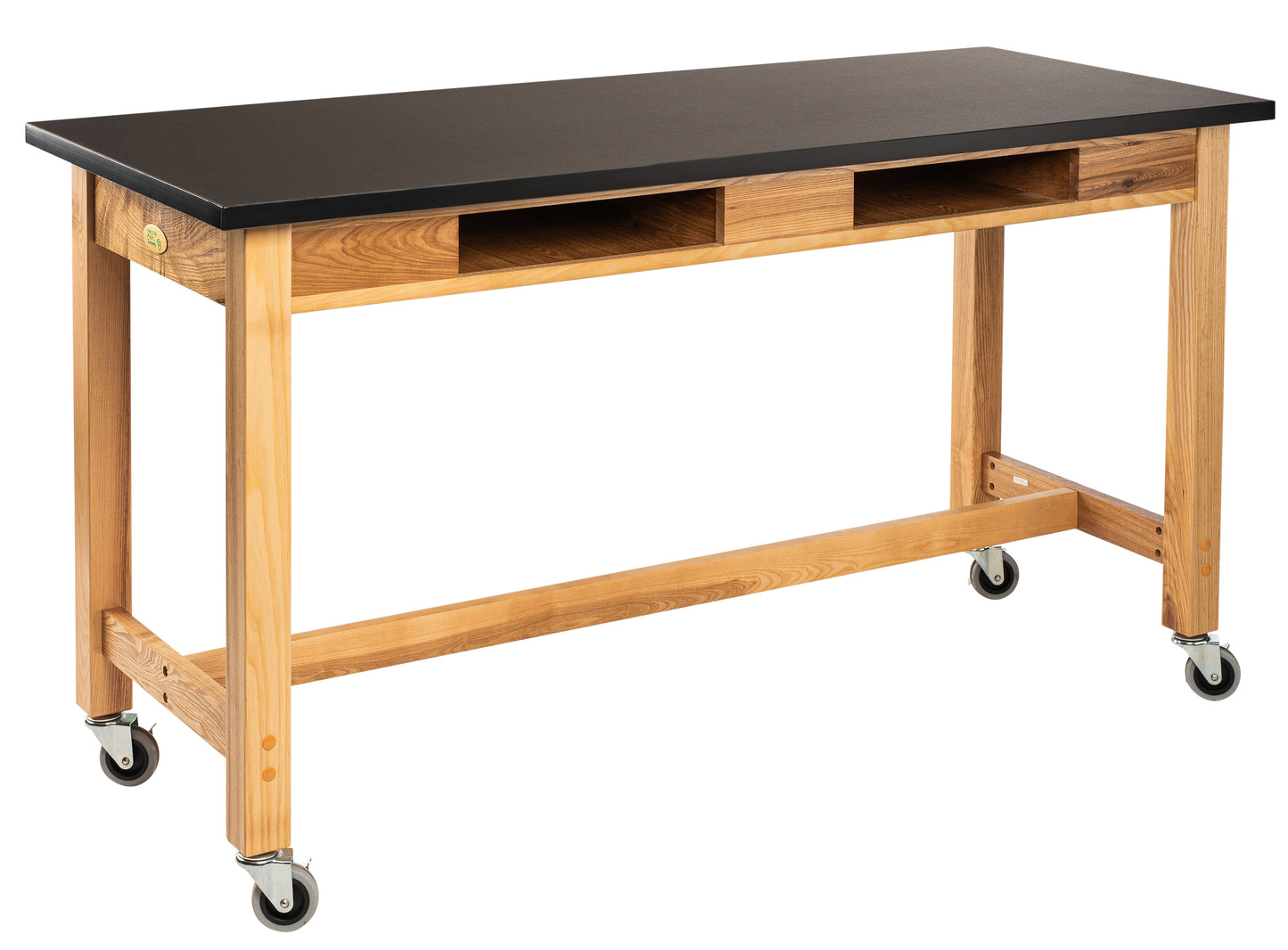 NPS Science Lab Table - Chem-Res Top - Dual Book Compartment - 24" x 54" (National Public Seating NPS-SLT1-2454CB)
