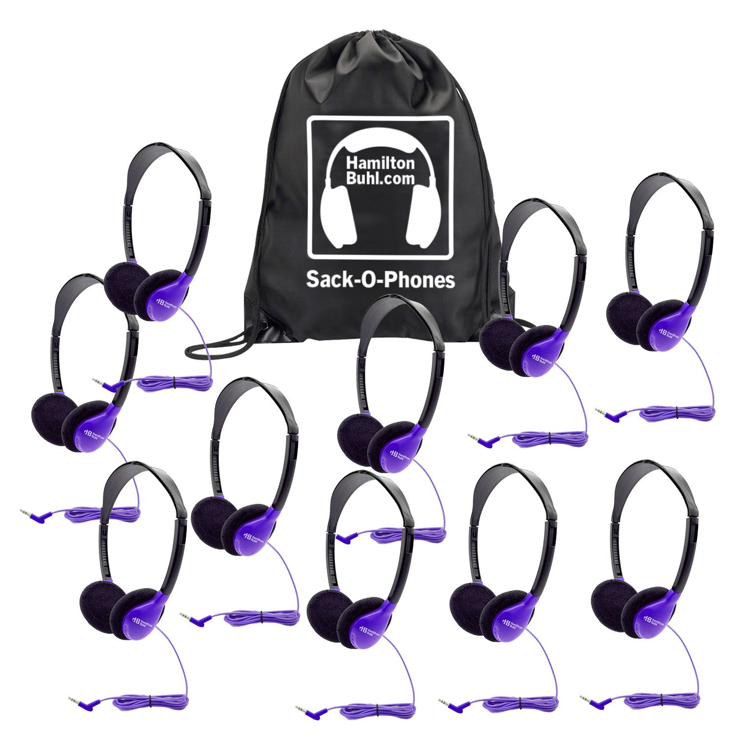HamiltonBuhl Sack-O-Phones, 10 HA2 Personal Headphones, Foam Ear Cushions in a Carry Bag(HML-SOP-HA2-XXX)