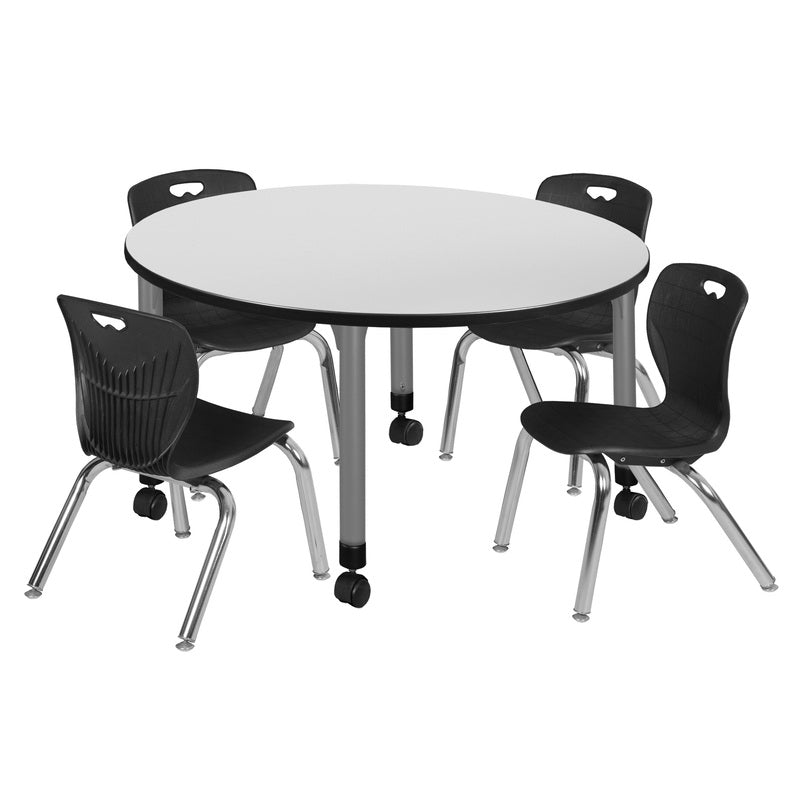 Regency Kee 48 in. Round Adjustable Classroom Table & 4 Andy 12 in. Stack Chairs - SchoolOutlet