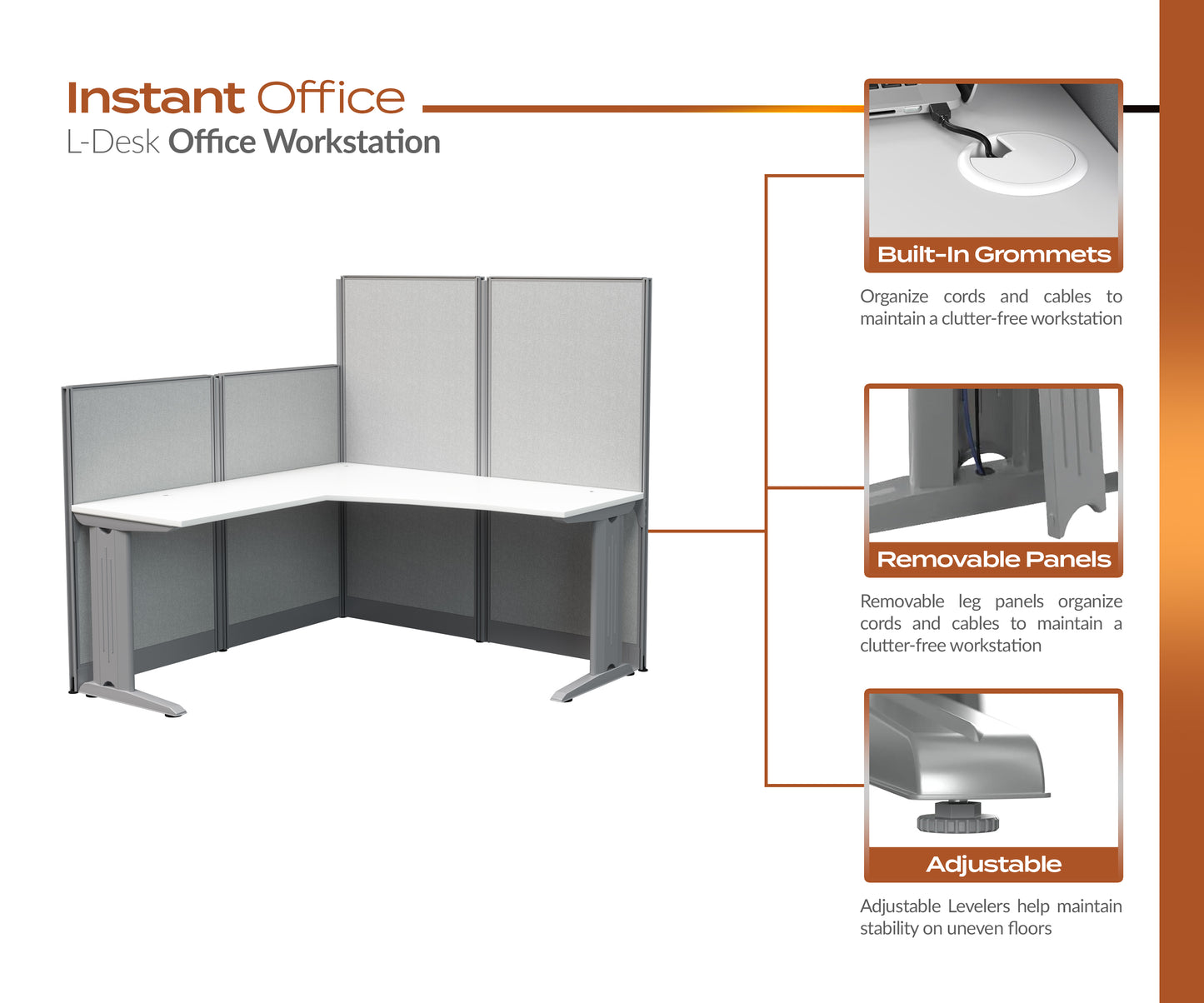 Regency Instant Office 4 Person F-Shaped Cubicle Panel Workstation 257"W x 33"D x 63"H (REG-WC36X94-03K-4P)