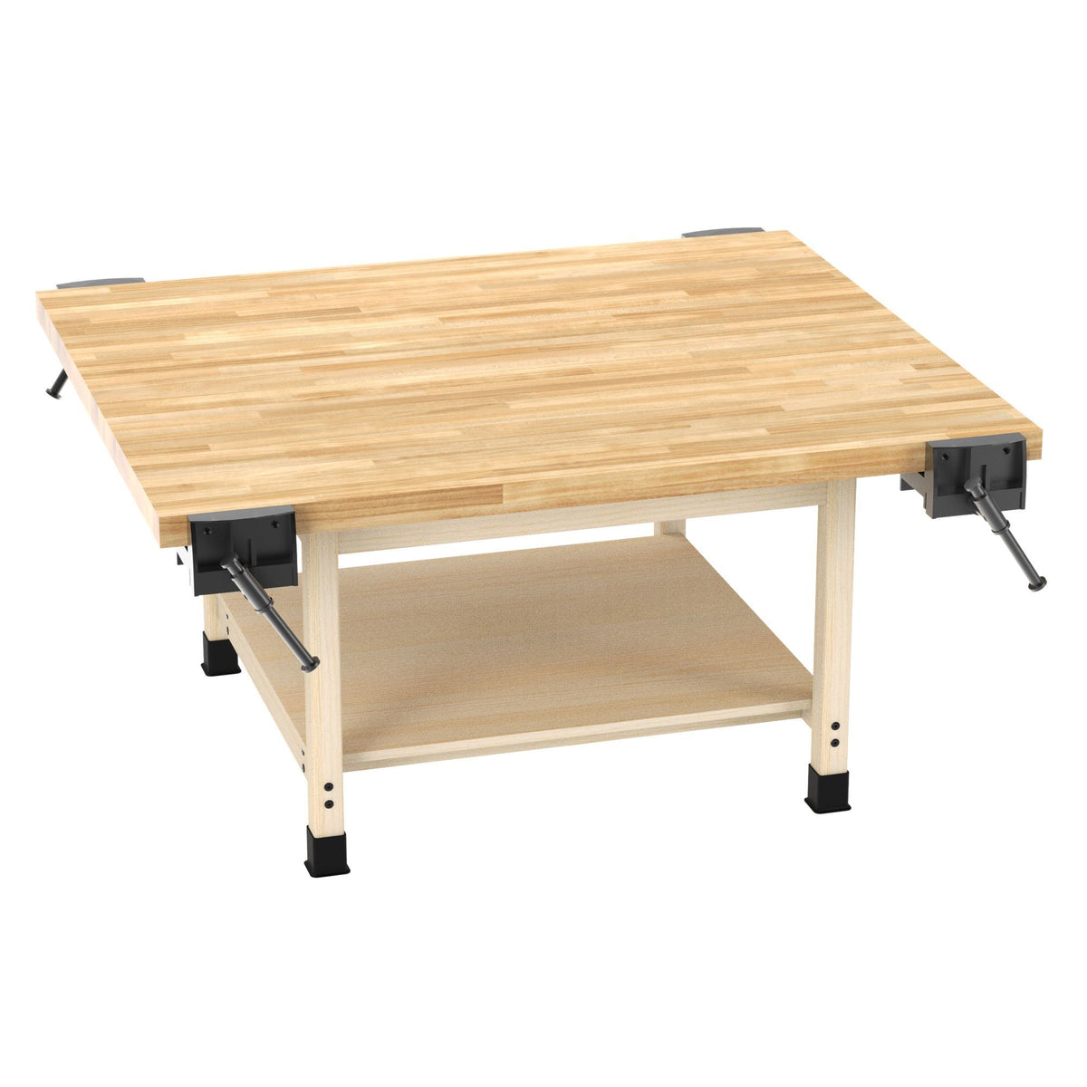 Diversified Woodcrafts 4-Station Wood Workbench with Open Storage Space - 64" W x 54" D