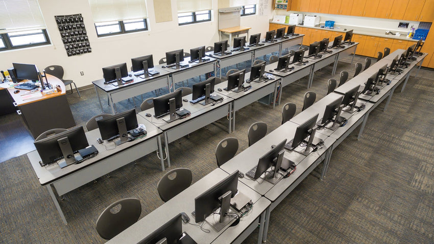 AmTab Computer and Technology Table - All Welded - Flip Top - Wire Management - 24"W x 60"L (AmTab AMT - CTF245) - SchoolOutlet