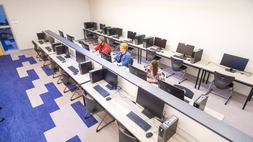 AmTab Computer and Technology Table - All Welded - Flip Top - Wire Management - 24"W x 96"L (AmTab AMT - CTF248) - SchoolOutlet