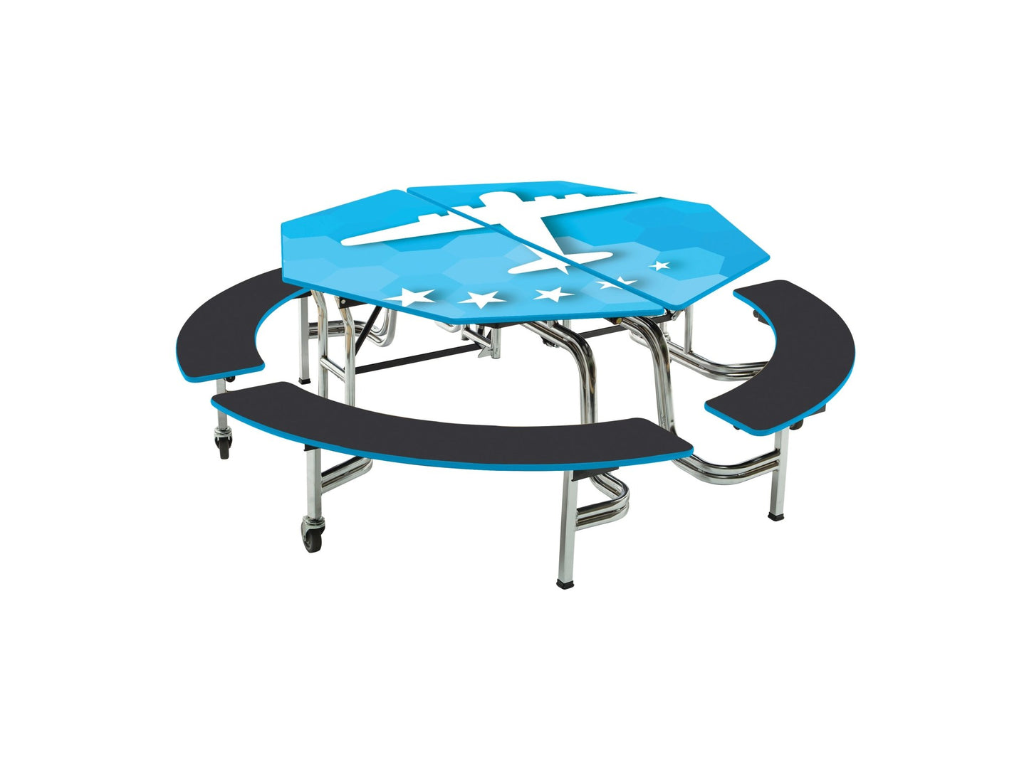 AmTab Mobile Bench Table - Octagon - 60" Octagonal Diameter - 4 Benches (AmTab AMT - MBOC604) - SchoolOutlet