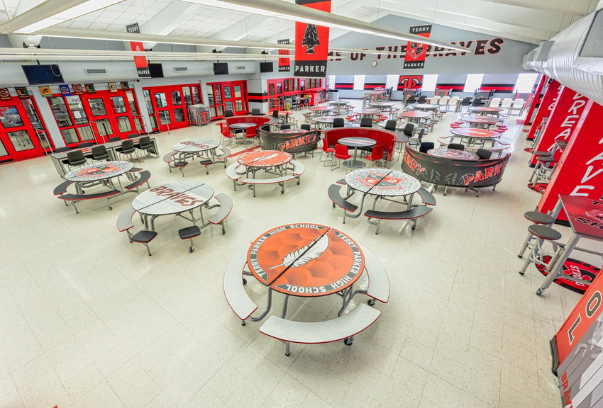 AmTab Round Mobile Bench Cafeteria Table - 60" Diameter (AmTab AMT - MBR604) - SchoolOutlet