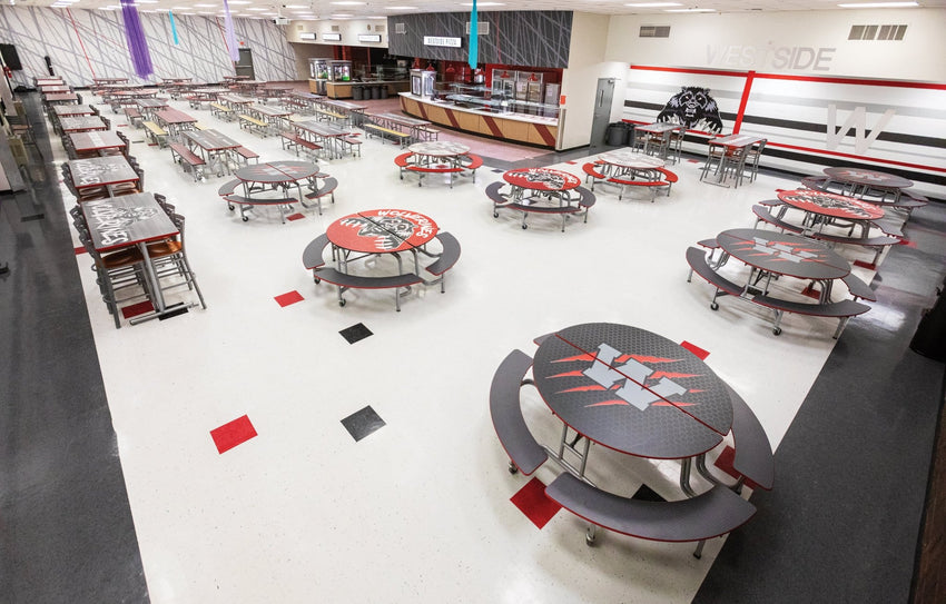 AmTab Round Mobile Bench Cafeteria Table - 60" Diameter (AmTab AMT - MBR604) - SchoolOutlet