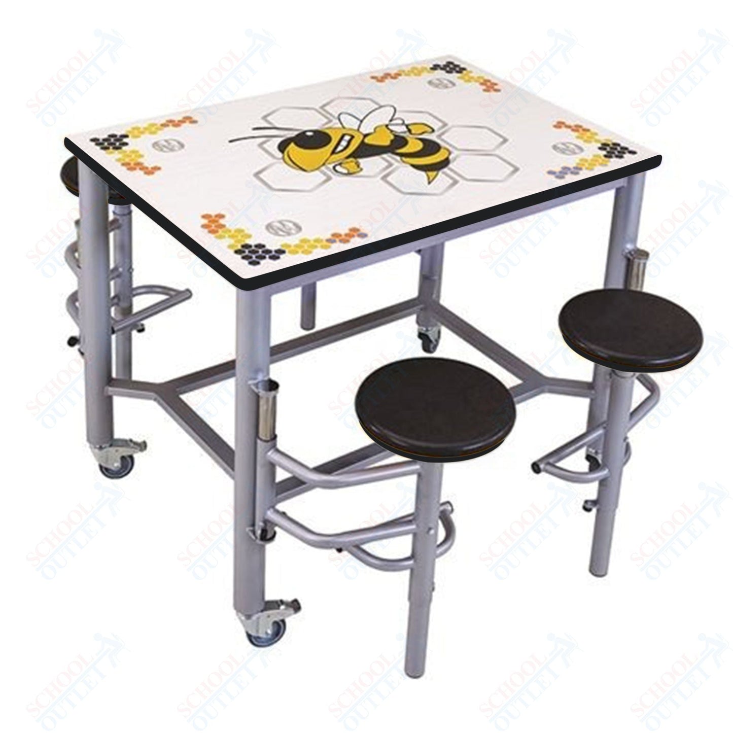 AmTab Mobile Stool Table - Group Collaboration High Table - 36"W x 52"L x 42"H - 4 Stools (AMT - MGST3652 - 42) - SchoolOutlet
