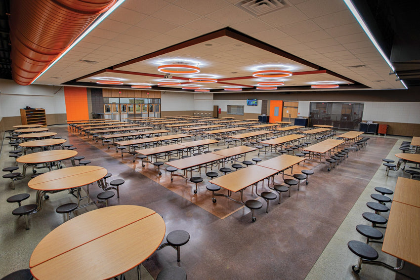 AmTab Mobile Stool Table - Rectangle - 30"W x 10'1"L - 12 Stools (AmTab AMT - MST1012) - SchoolOutlet