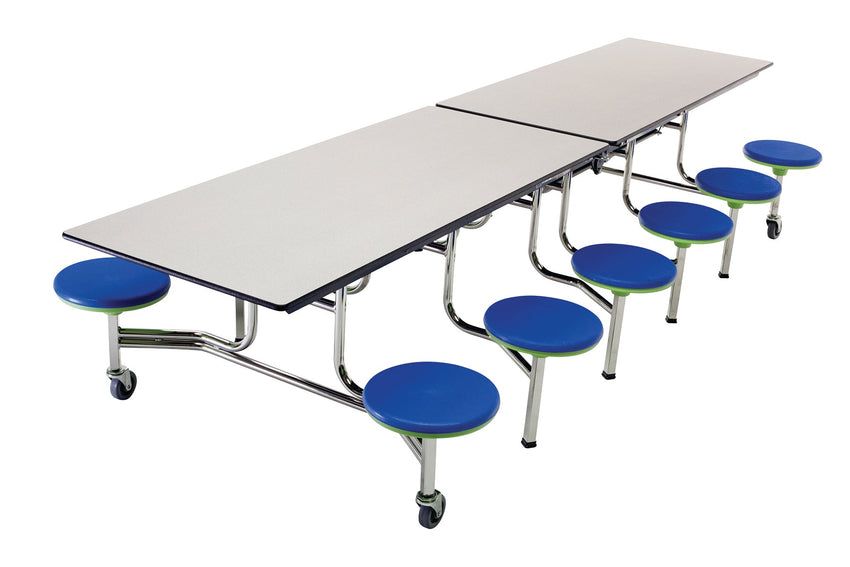 AmTab Mobile Stool Table - Rectangle - 30"W x 10'1"L - 12 Stools (AmTab AMT - MST1012) - SchoolOutlet