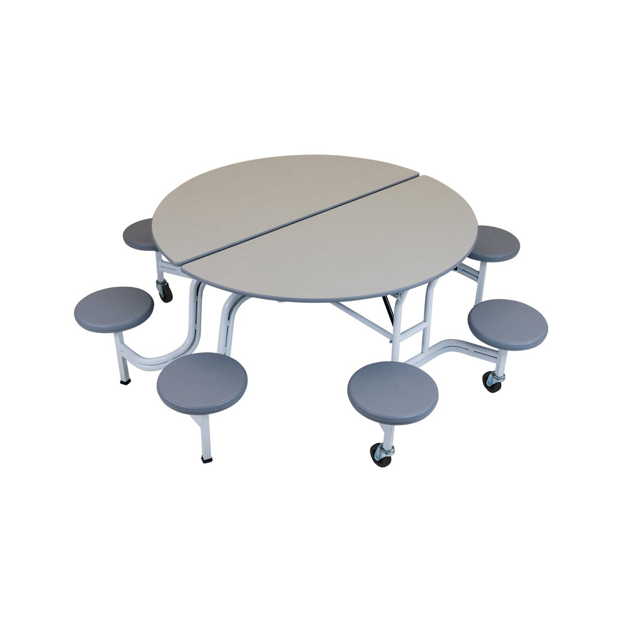 AmTab Mobile Stool Table - Round - 60" Round Diameter - 8 Stools (QUICK - MSR608 - CGSW) - SchoolOutlet