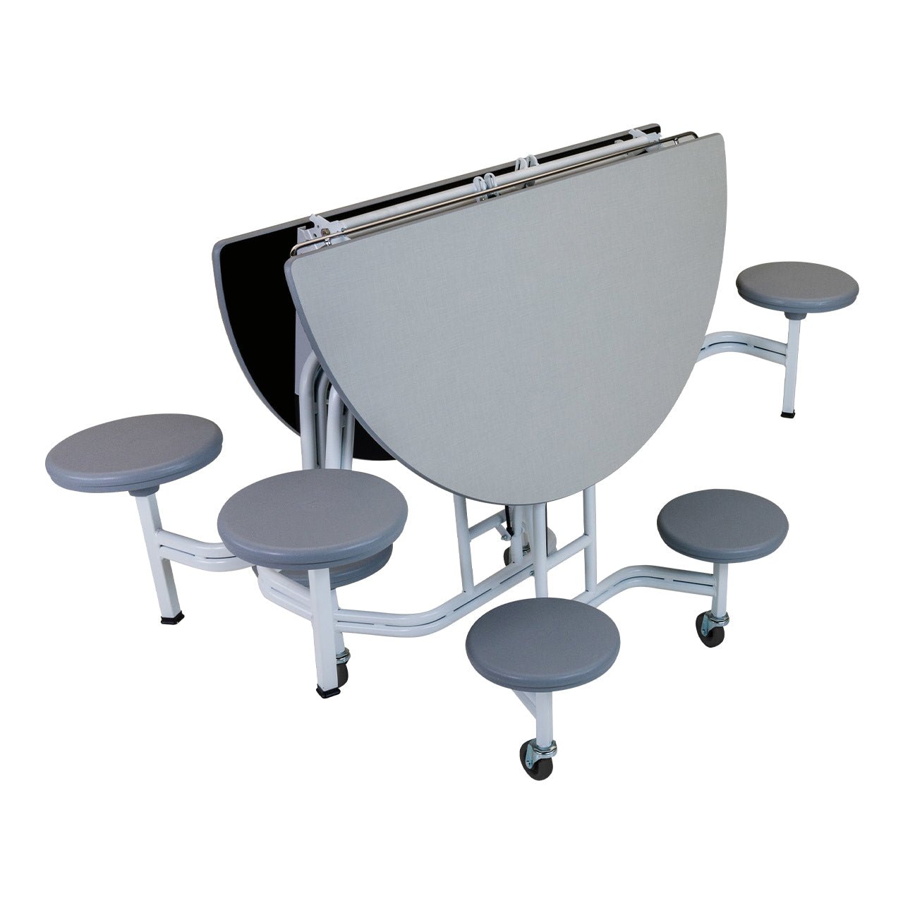 AmTab Mobile Stool Table - Round - 60" Round Diameter - 8 Stools (QUICK - MSR608 - CGSW) - SchoolOutlet
